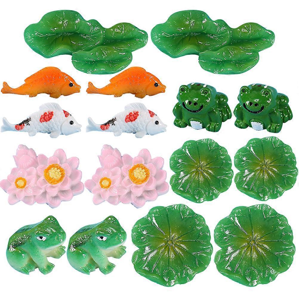 Set Mini-lotusblatt-ornamente, Mini-froschfiguren, Bonsai-dekorations-goldfischstatuen-1.9x1.5cm-green