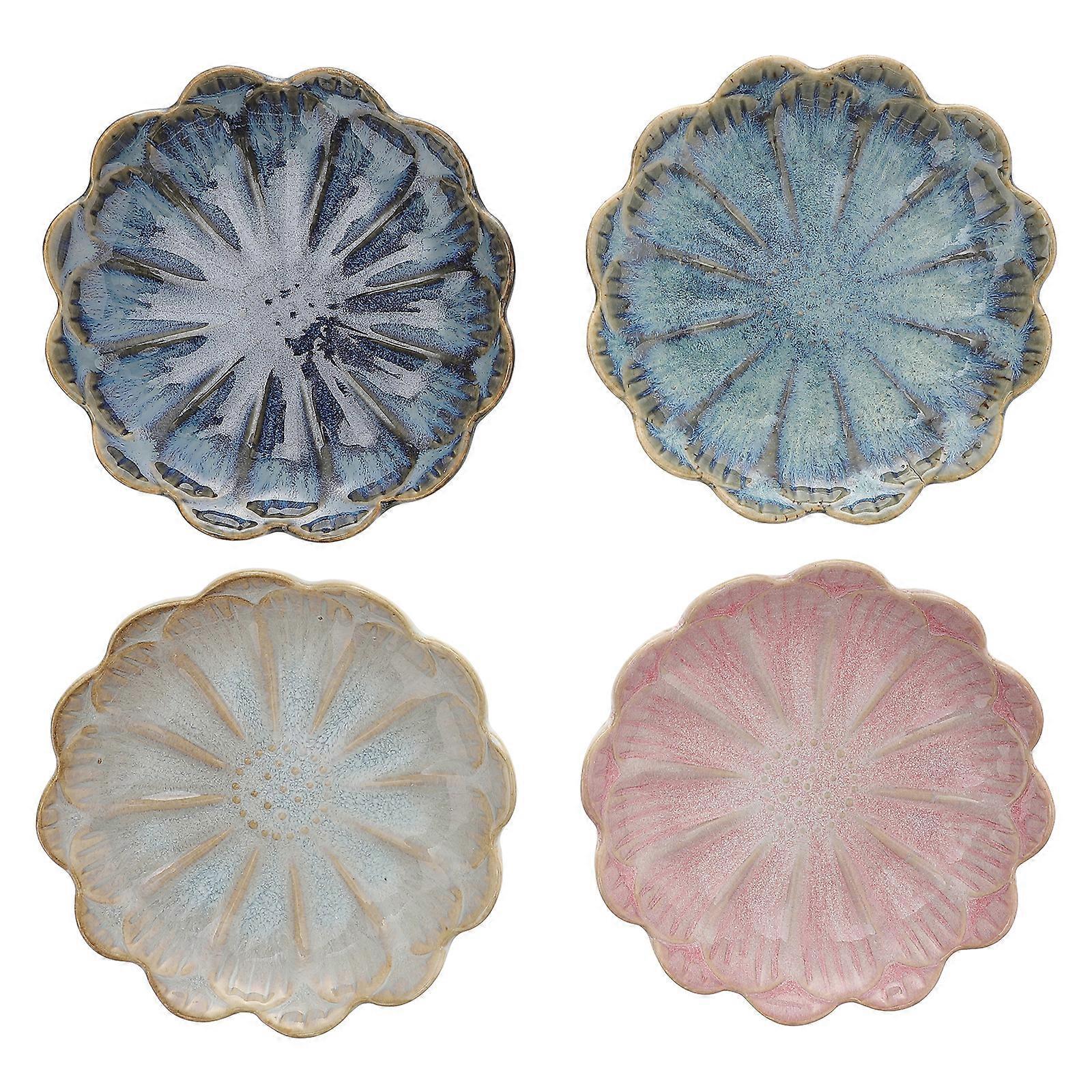 4-teiliges Japanisches Gewürzteller-set, Sonnenblumen-keramikteller, Porzellan-ofenglasur-blumen-essteller, Soßenteller, Nussteller, Obstteller, Partyteller (-11.32.2cm