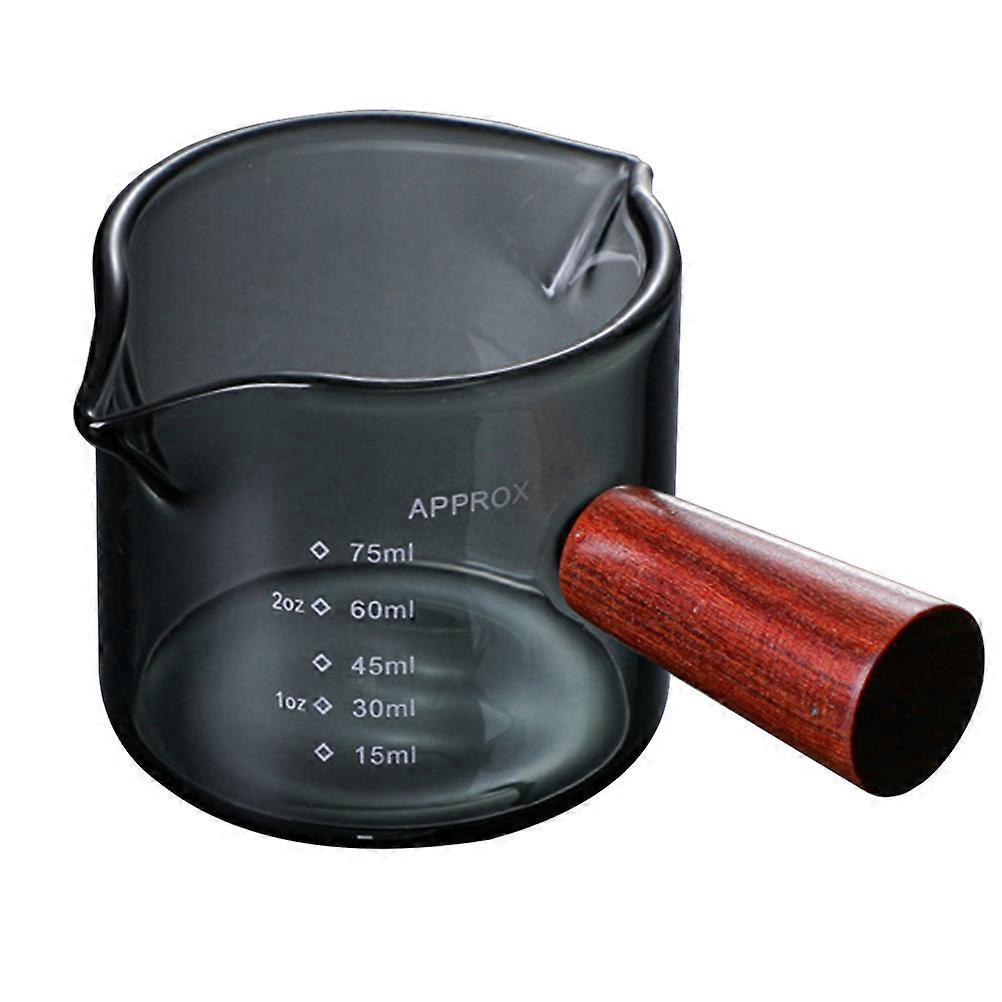 Glasmilchkrug Mit Holzgriff, Kaffeedose, Milchbecher, Milchbehälter Mit Skala-10.3x6x5.5cm-black