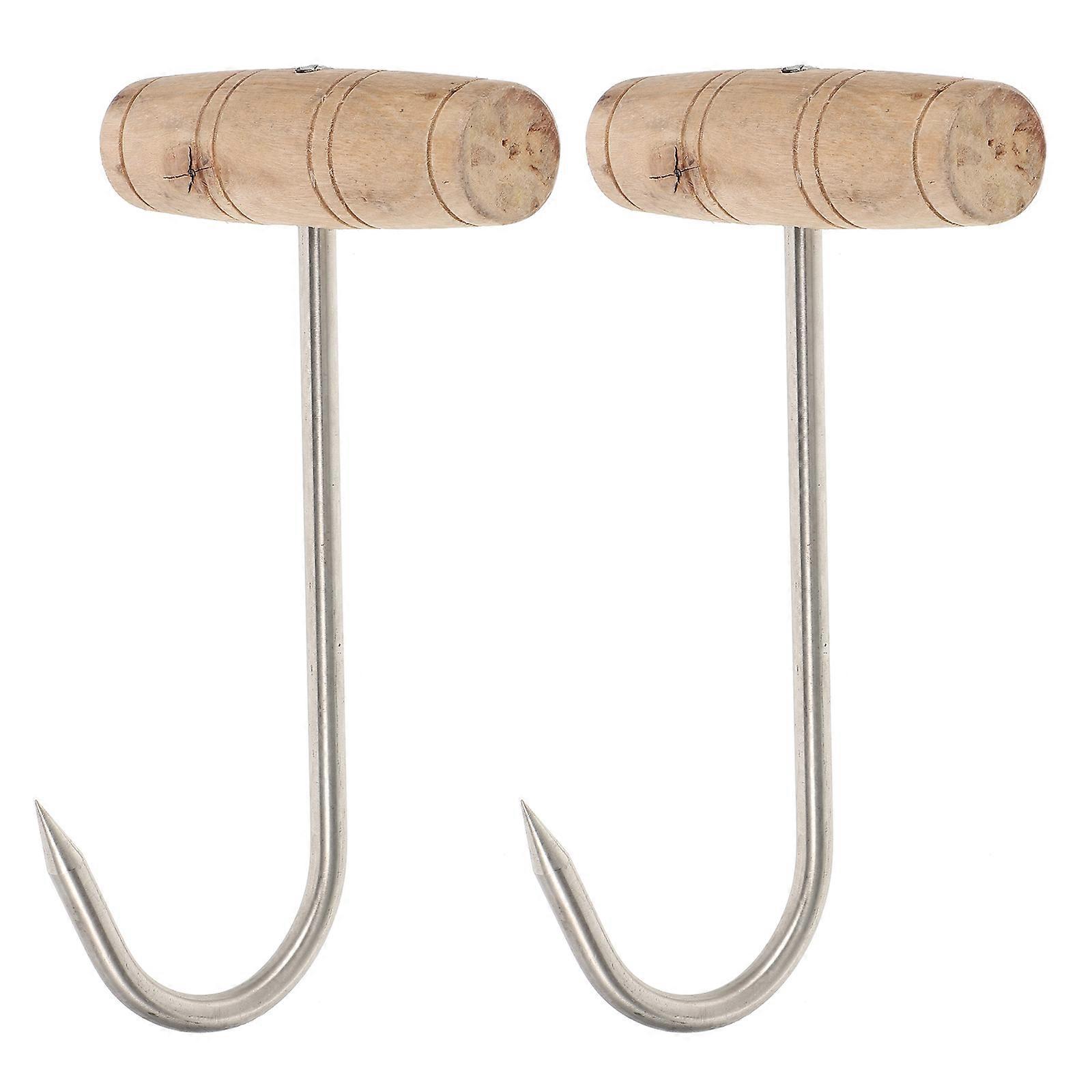 Stück Fleischhaken Aus Edelstahl Mit Holzgriff, T-förmiger Aufhängehaken Für Speckfleisch-19x10.8x7.5cm