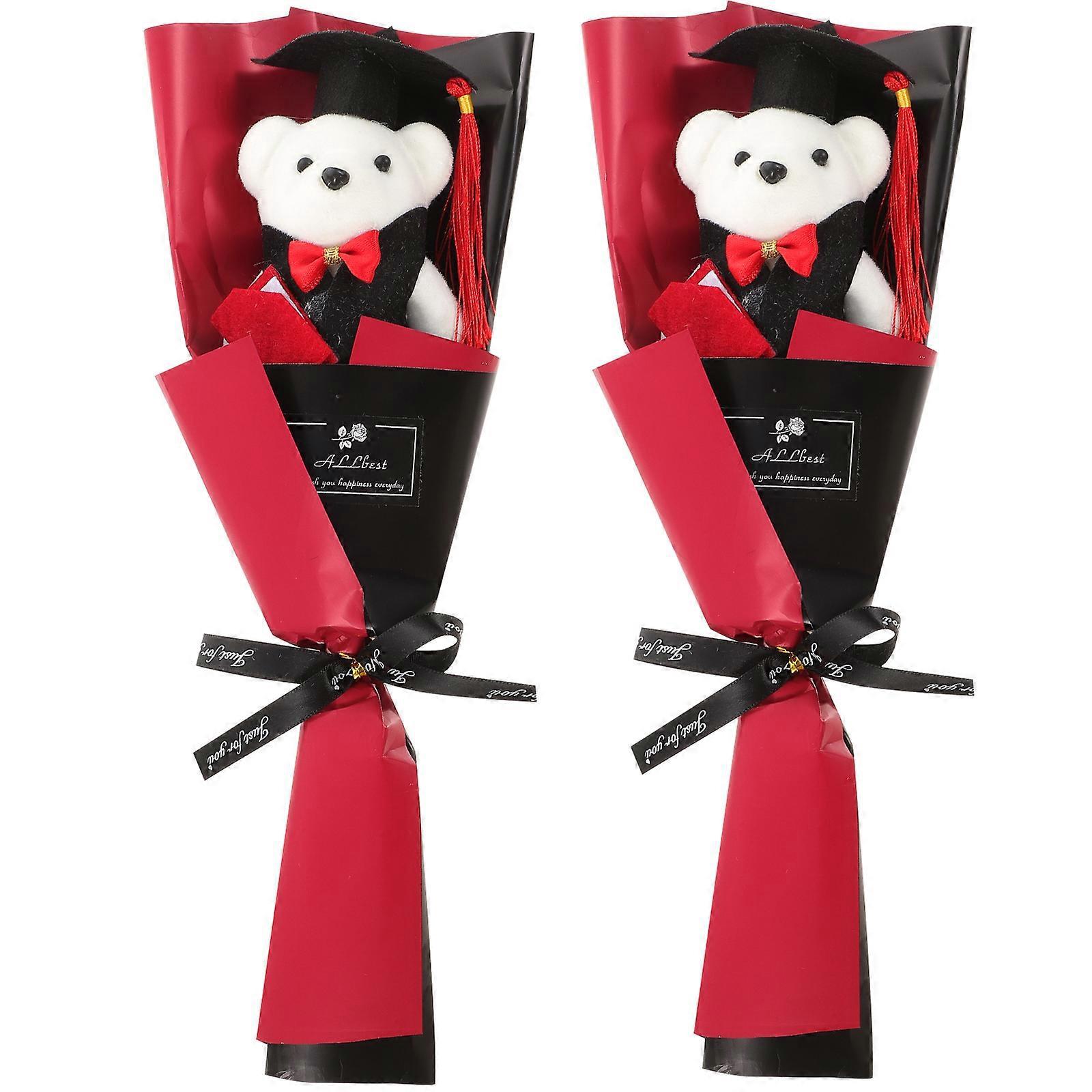 2er-set Abschlussstrauß-geschenke, Bärenstrauß, Plüschbärenpuppenstrauß, Gastgeschenke Für Die Abschlussfeier-31x10x7cm-black