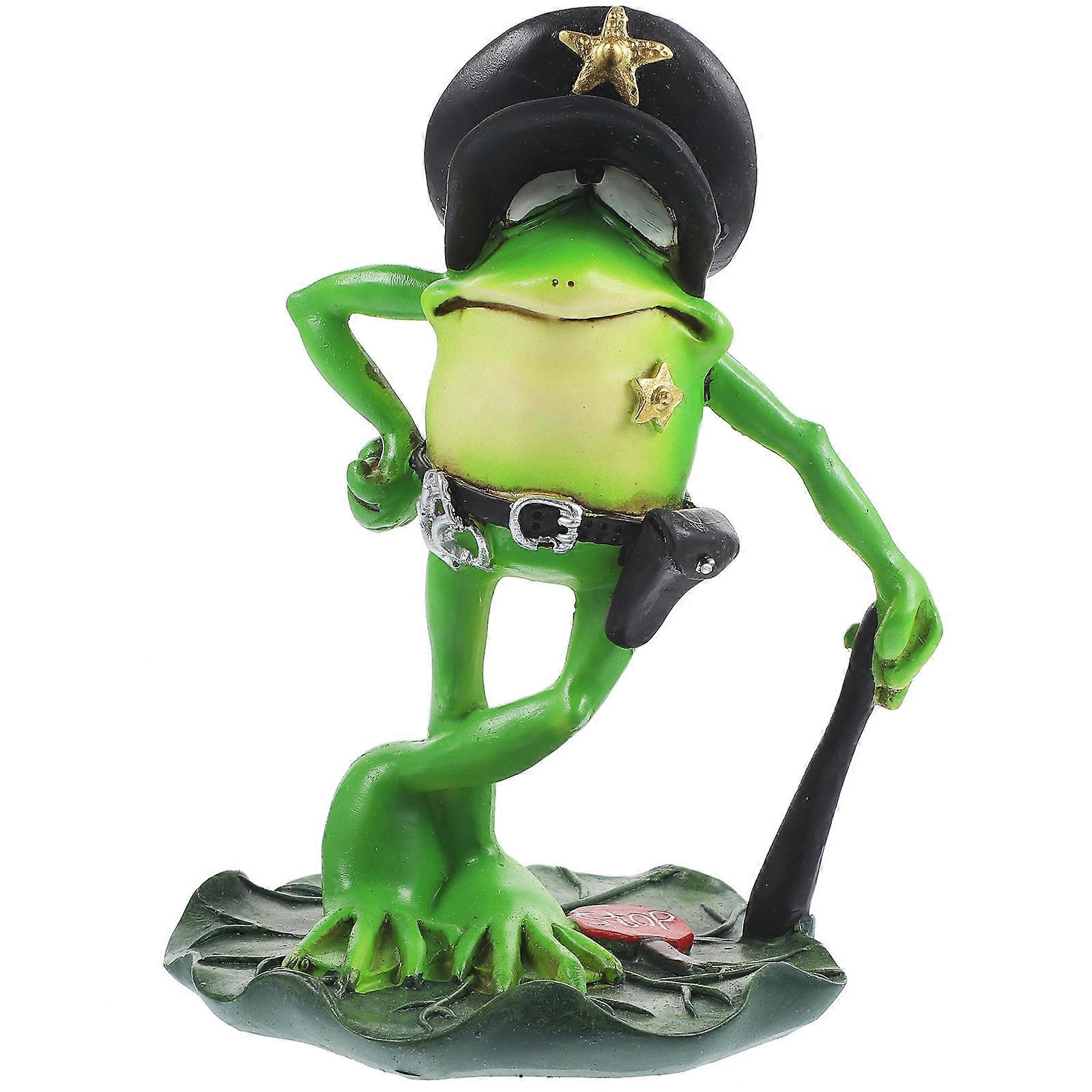 Froschfigur, Statue, Kunstharzfigur, Dekoration, Lebensechte Froschfigur In Polizeiform, Gartendekoration-14.50x11.90x11.90cm-as Shown