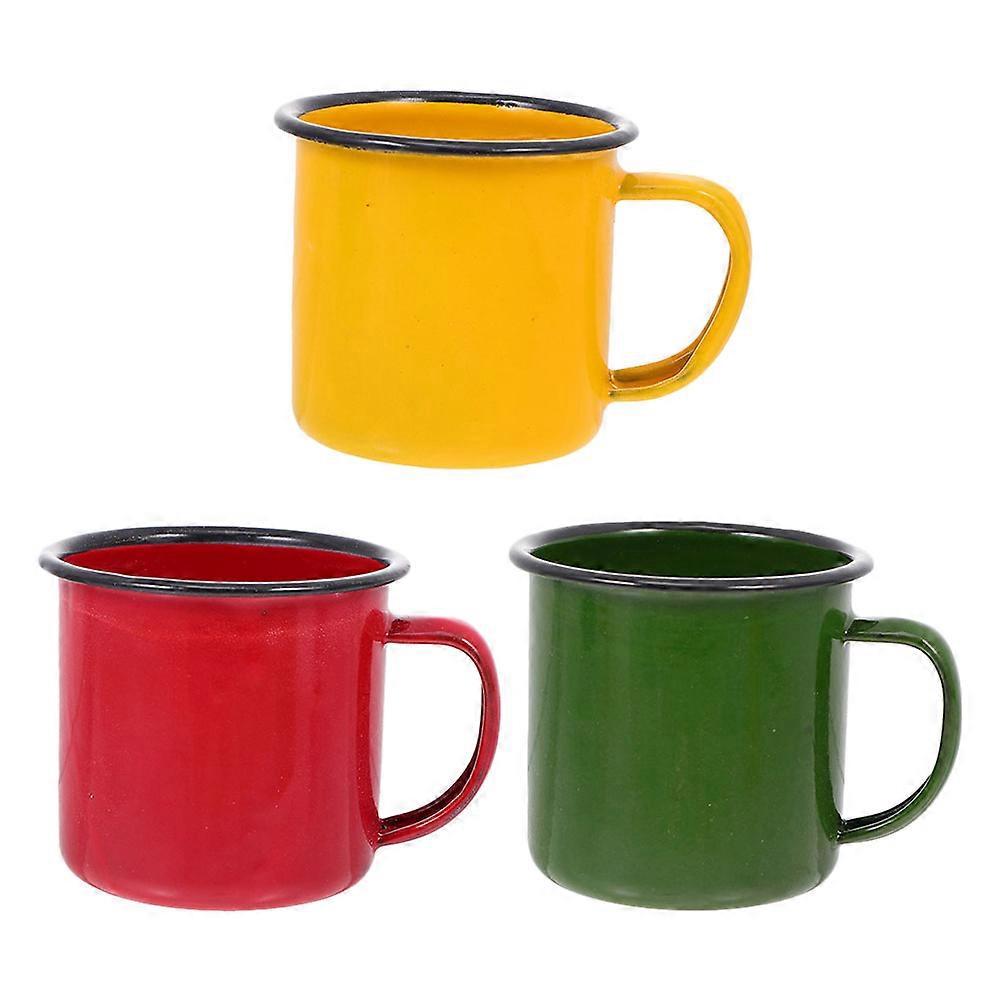 3er-set Emaillebecher Im Retro-stil, Farbige Kleine Becher, Multifunktionale Wasserbecher, Kinder-trinkbecher-6.5x6cm