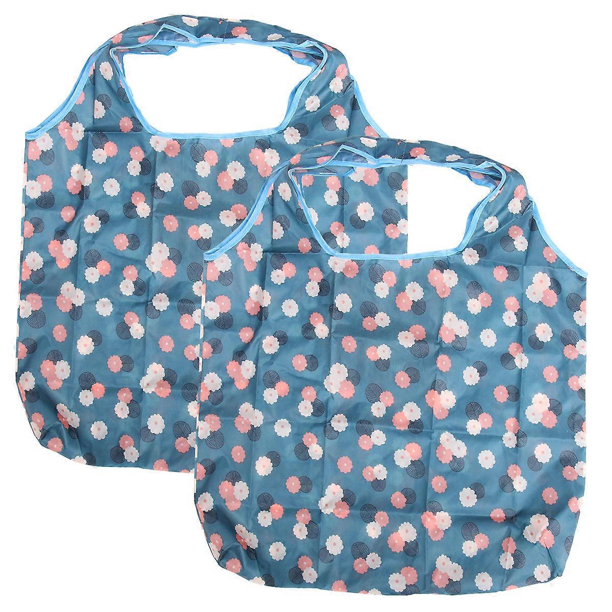 2er-pack Tragbare Einkaufstaschen Mit Gänseblümchenmuster, Faltbar, Umweltfreundlich, Mit Kleinem Handyfach-43x30x0.1cm-blue