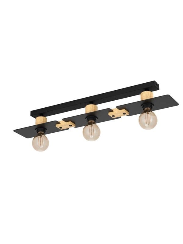 EGLO BRAMERTON DECKENLEUCHTE 3L E27 SCHWARZ/HOLZ FSC