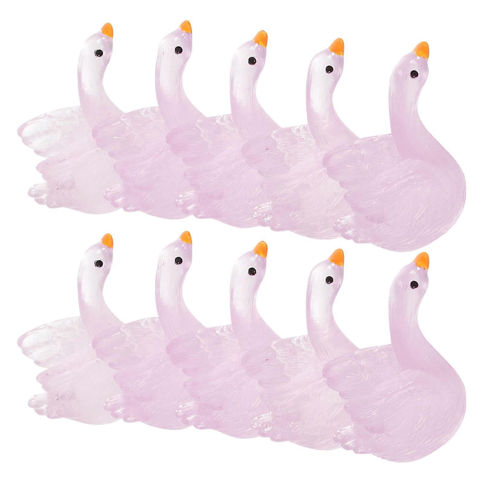10 Stück Im Dunkeln Leuchtende Miniatur-schwanenfiguren Aus Kunstharz, Mikrolandschaft-schwanendekoration-3x2cm-pink