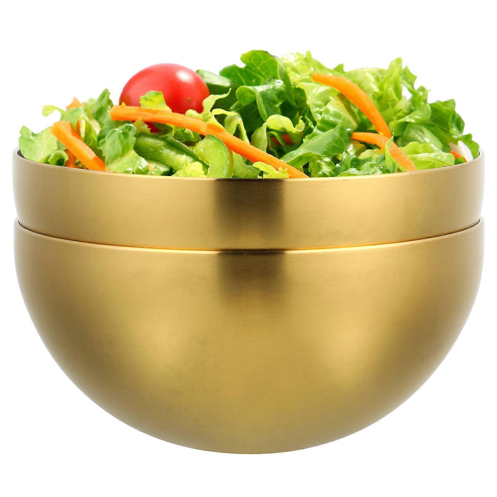 2-teiliges Set Salatschüsseln Aus Edelstahl, Obstschüsseln, Gemüseschüsseln Zur Aufbewahrung Von Salaten-15.00x15.00x7.20cm-golden