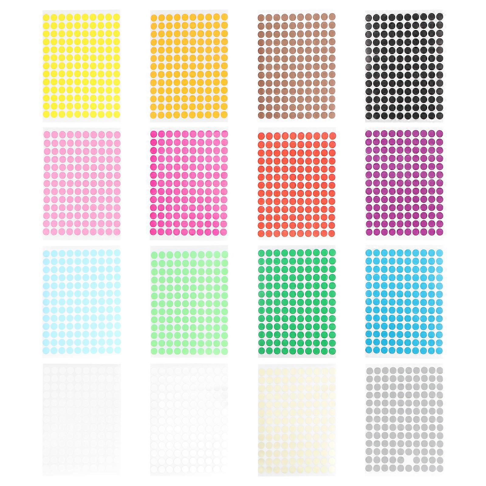 16 Blatt 13 Mm Bunte, Runde Etikettenpapier-aufkleber Mit Kleinen Punkten, Selbstklebend, Gemischte Farben-m