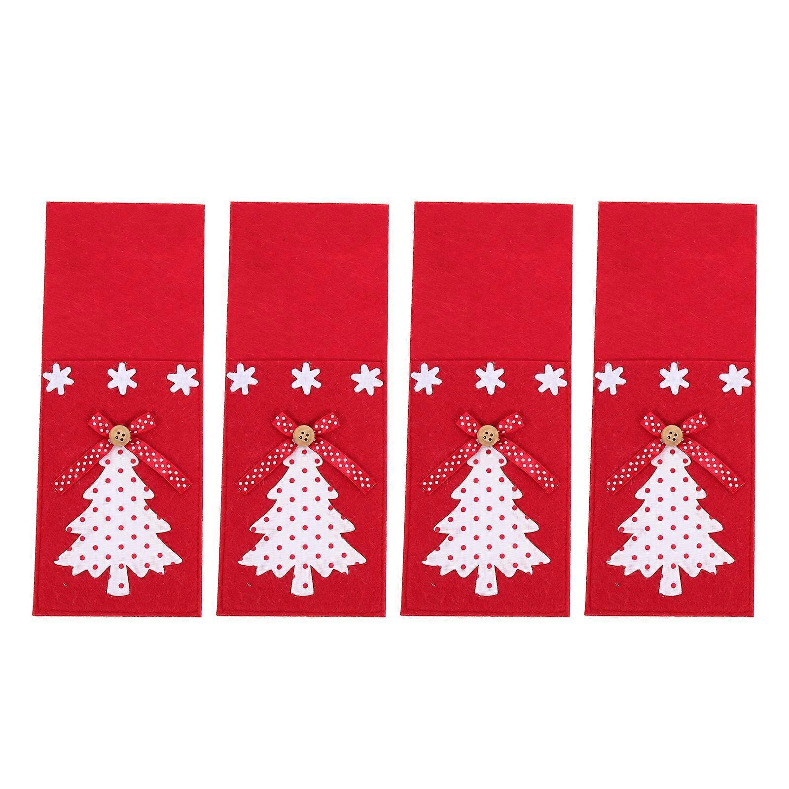 4er-set Bestecktaschen Im Weihnachtsbaum-design, Silberne Besteckbeutel, Weihnachtsfeier-zubehör-25x9.8cm-red