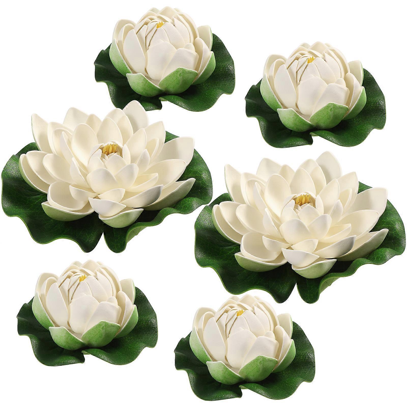 Winomo 6er-set Künstliche Teichpflanzen, Lotus-simulation, Schwimmende Blumen, Teich- Und Aquariendekoration-white