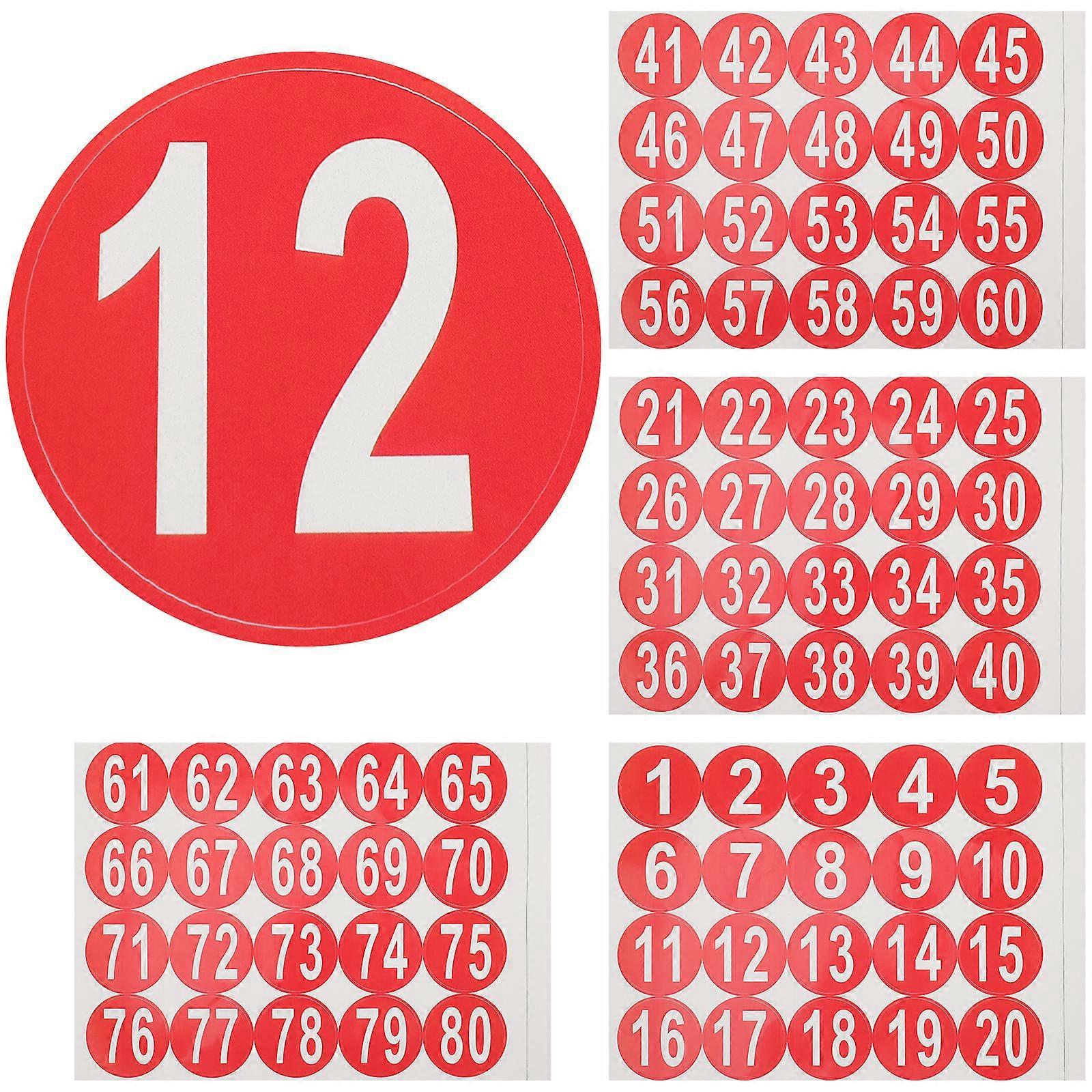 Bögen Nummerierte Aufkleber 1-80, Aufkleber Zur Aufbewahrung Und Klassifizierung-5x5cm-red