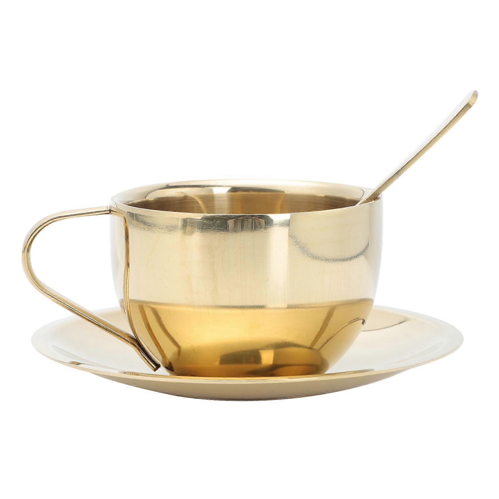 Set Exquisiter Haushaltsbecher, Kaffeetassen, Becher Mit Löffel Und Untertasse-10.5x8cm-golden