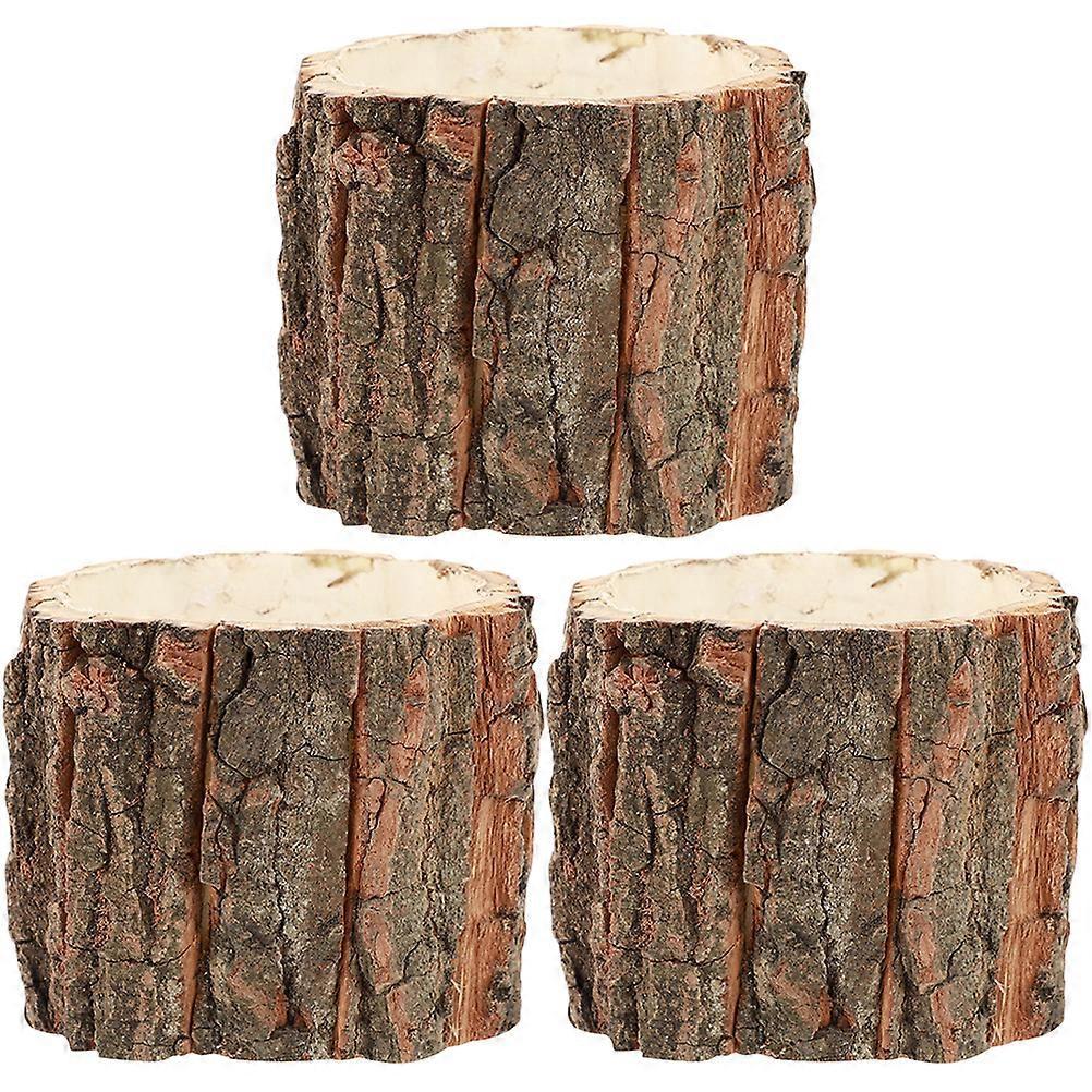 3er-set Blumentöpfe Aus Holzrinde, Landhaus-blumenkübel, Pflanzgefäße Aus Holzstämmen-9.00x9.00x8.00cm