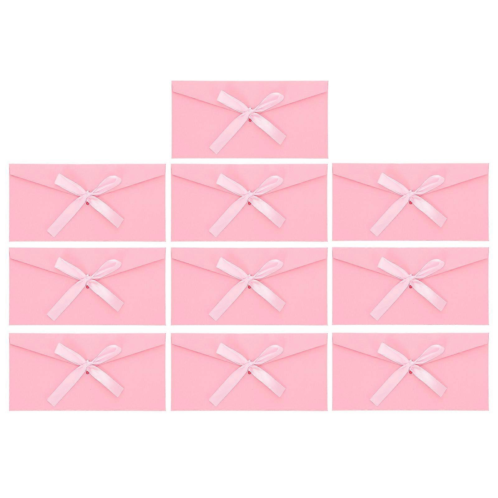 10 Stück Kraftpapier-einladungsumschläge Mit Schleife-22x11x1cm-pink
