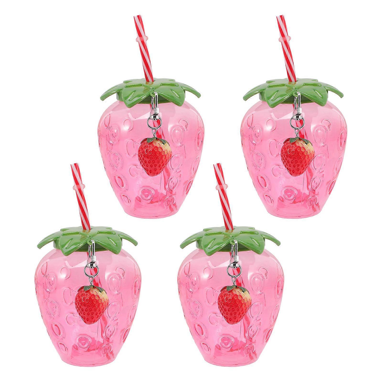 4er-pack Hübsche Erdbeer-trinkbecher, Tragbare Milchteebecher Für Schüler-12x10cm