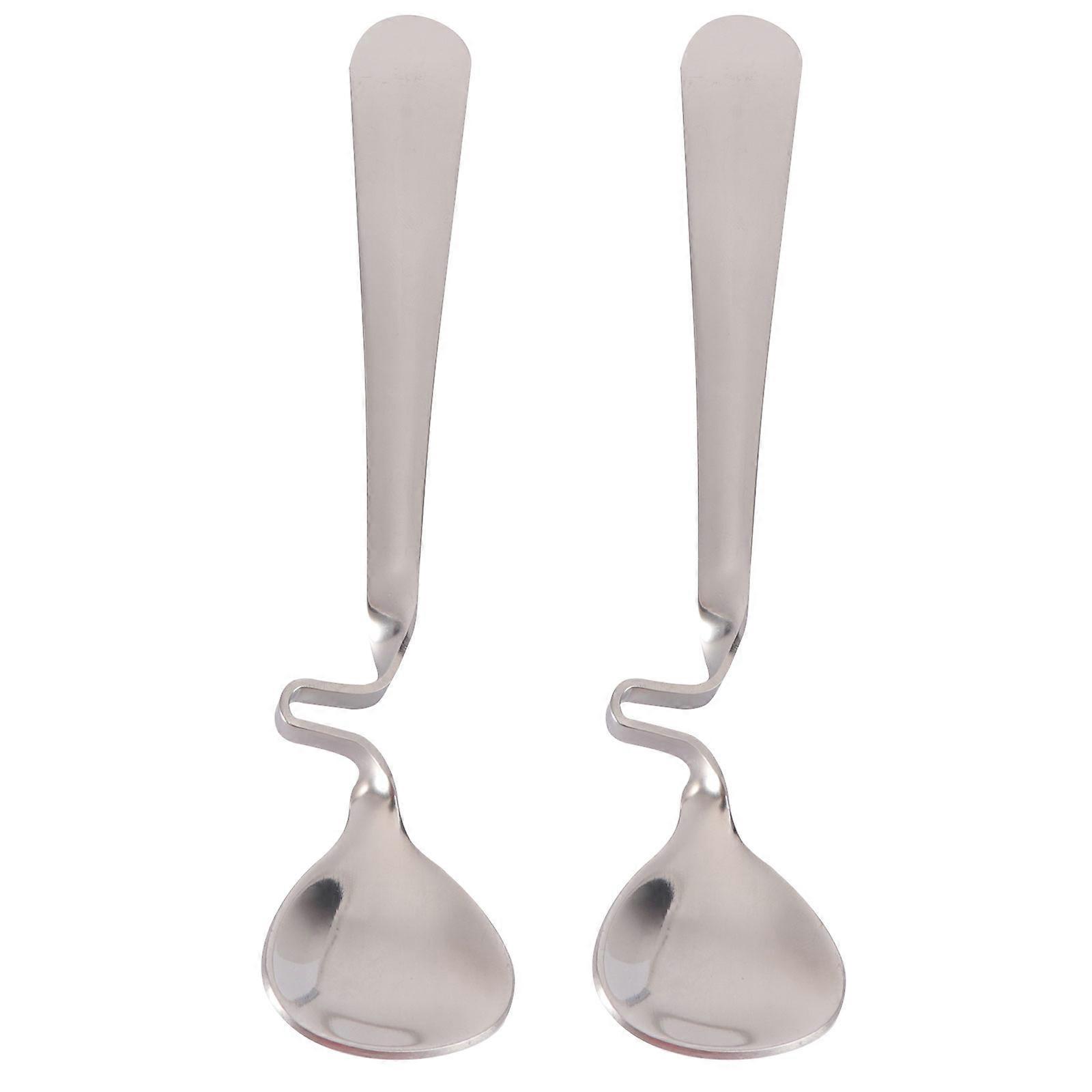 2er-set Honiglöffel Aus Edelstahl, Multifunktionale Milch- Und Kaffeelöffel Mit Gebogenem Griff-14.80x3.00x0.50cm