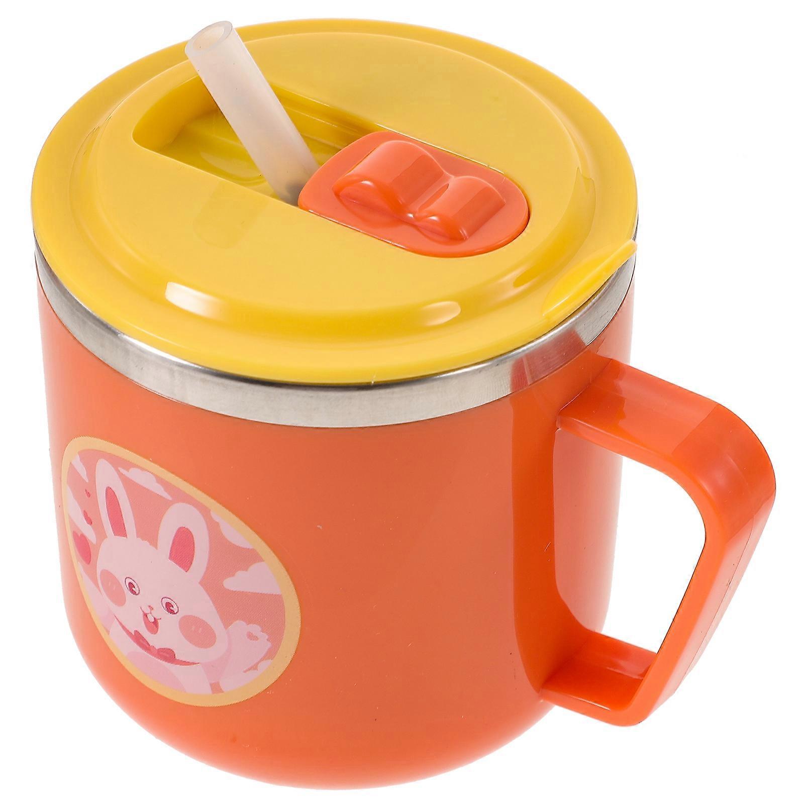 Isolierter Kinder-trinkbecher Mit Cartoon-motiv Und Strohhalmdeckel-10x8cm