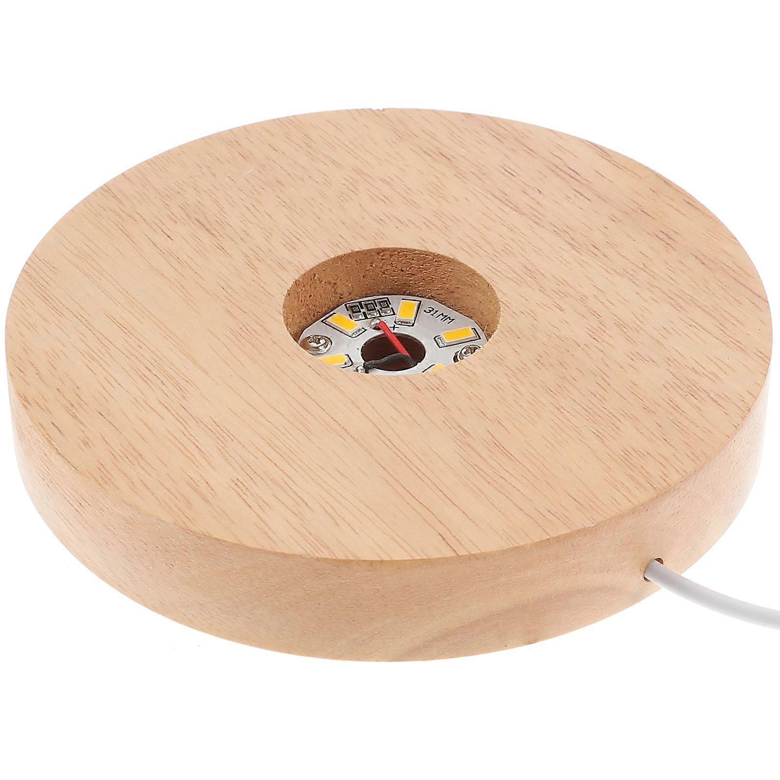 Sockel Aus Holz Mit Led-leuchtfuß, Tischleuchte Mit Kristallkugel Und Usb-ladefunktion-12.00x12.00x2.00cm