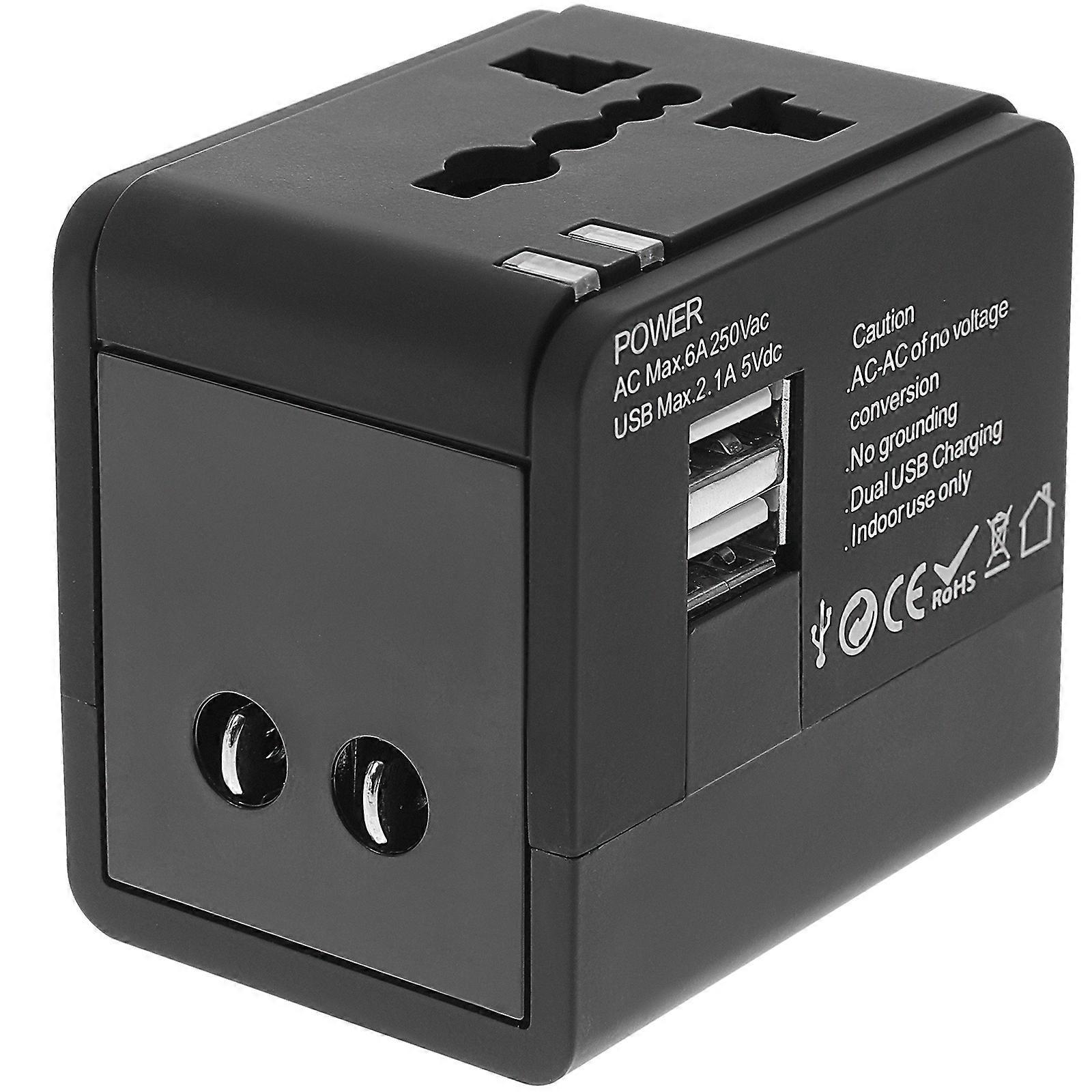Internationaler Steckeradapter Usb-wandladegerät Steckeradapter Mit Eu-, Us- Und Au-stecker-6x5.5x4.5cm-black