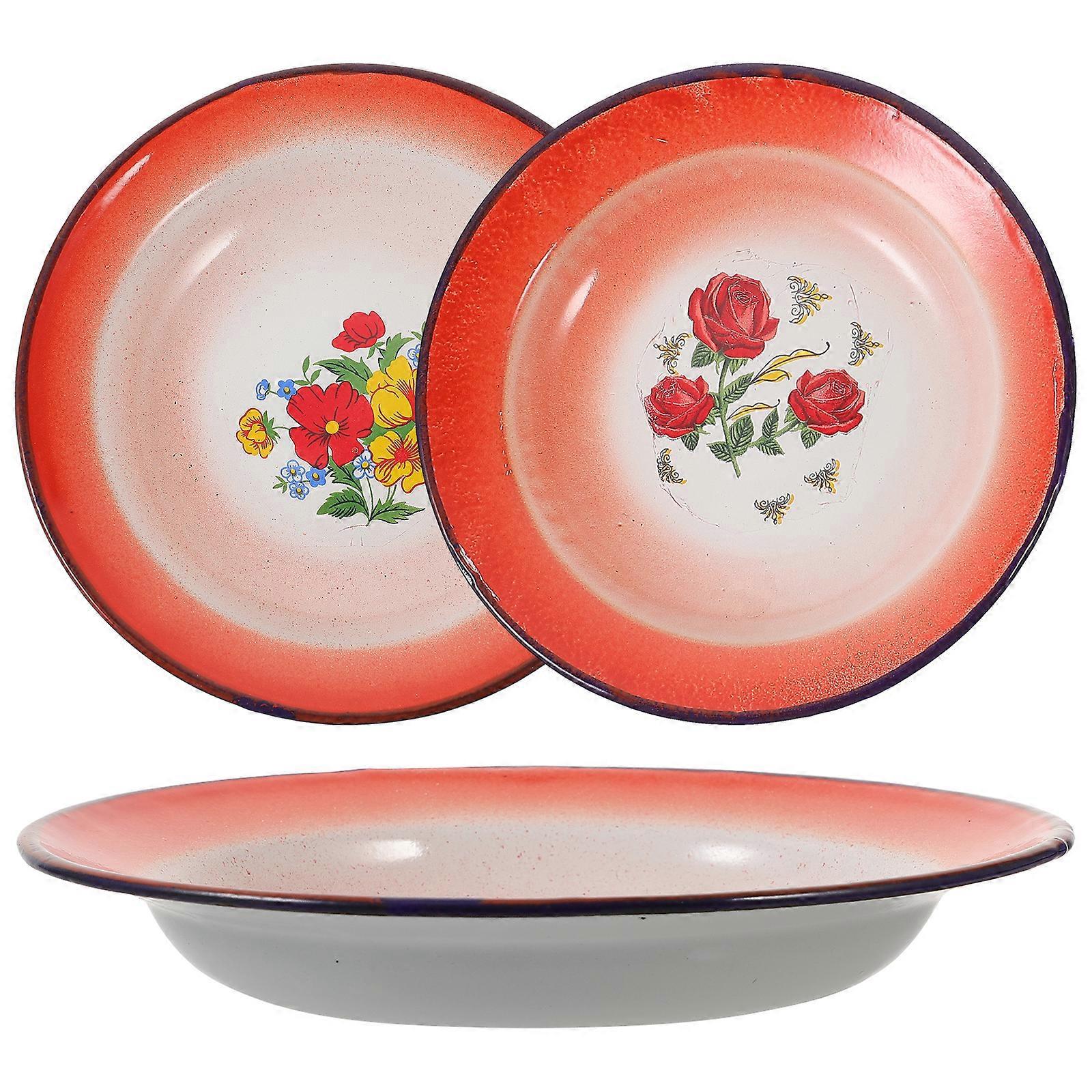 3-teiliges Set Vintage-emaille-teller, Multifunktionale Obstteller, Lebensmittelbehälter, Geschirr, Zufälliges Muster-16x16cm-colorful