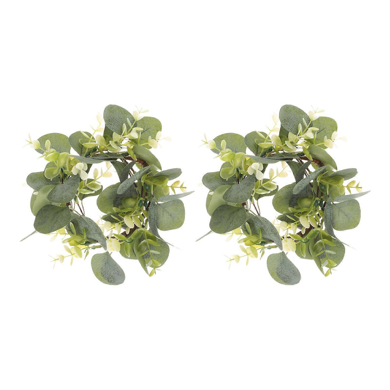 2 Stück Künstliche Tischkränze Mit Kerzen Und Blättern-25.00x25.00x5.00cm-green