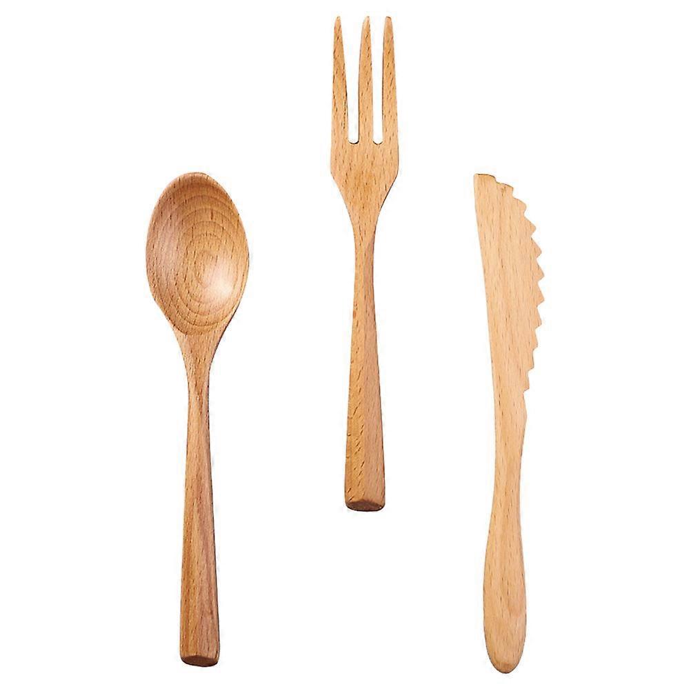 3-teiliges Japanisches Holzbesteck-set Aus Buchenholz Für Zuhause (holzfarbe)-19x3.8x1cm