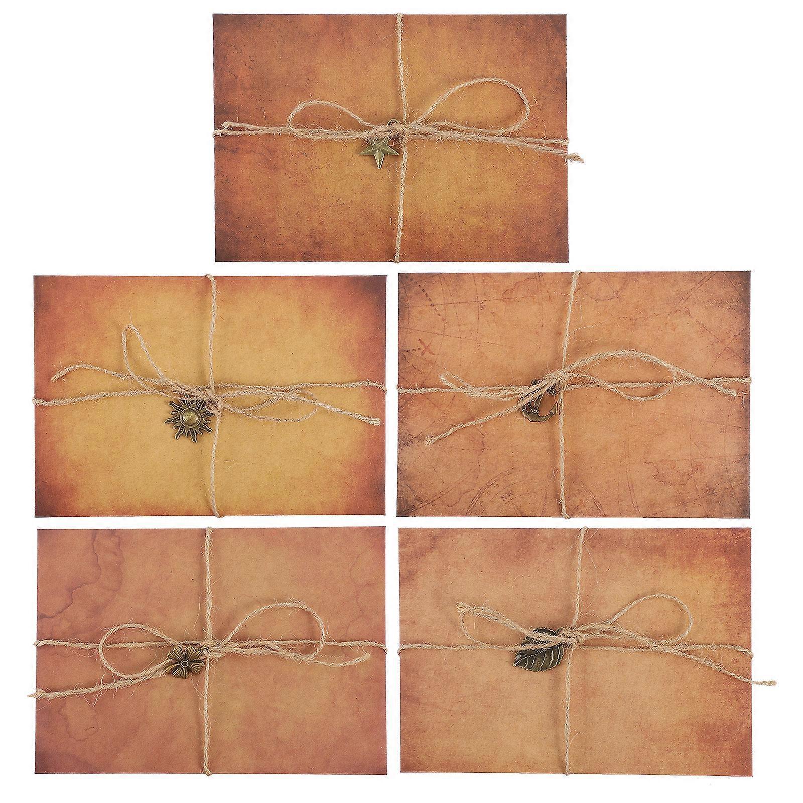 5er-set Vintage-papier Und Umschläge, Antik Aussehendes Papier, Umschläge Im Alten Stil-19.5x13.5cm