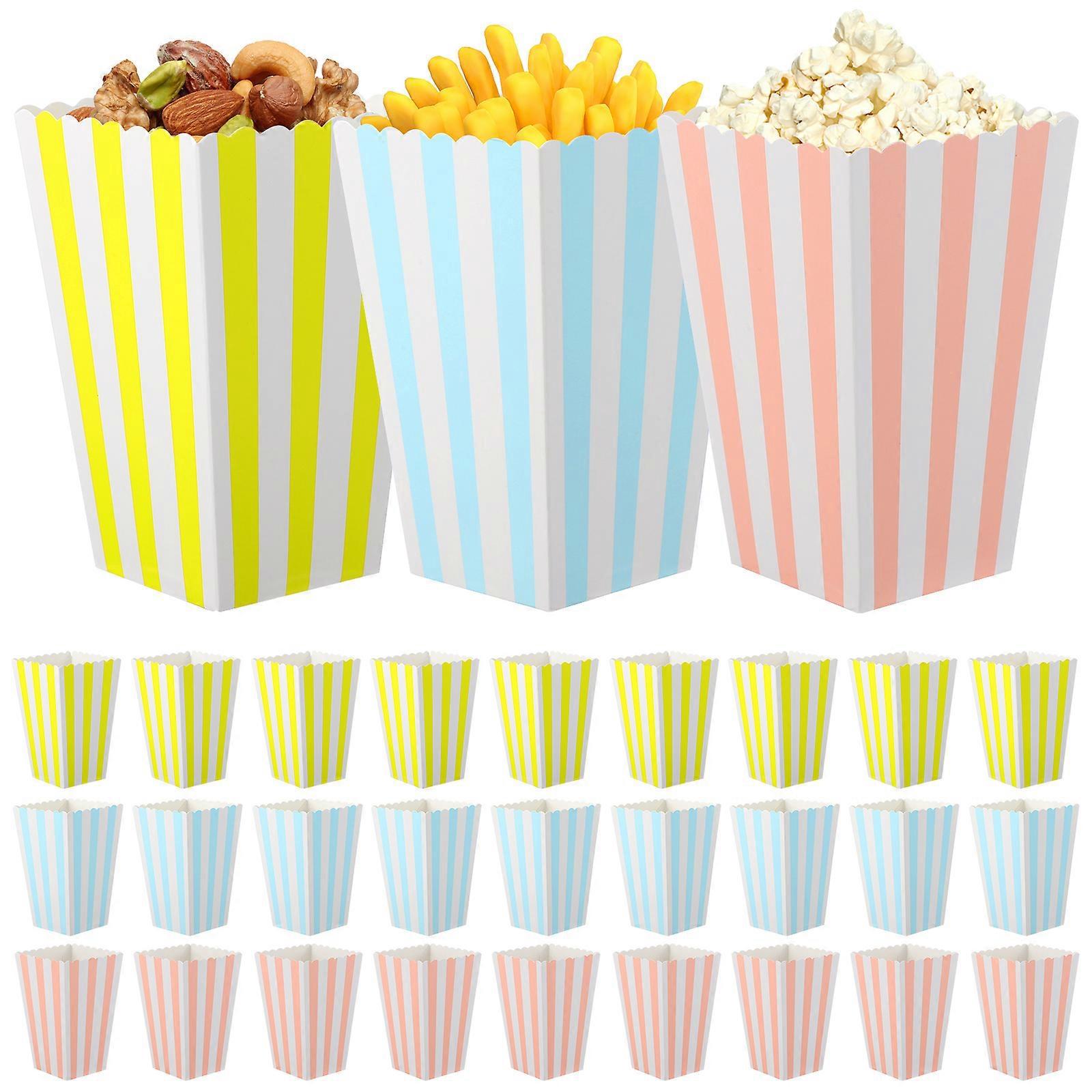 60 Bunte Popcornboxen Mit Streifenmuster, Ideal Als Snackboxen Oder Süßigkeitenbehälter Für Heimkino, Partys Und Karneval.