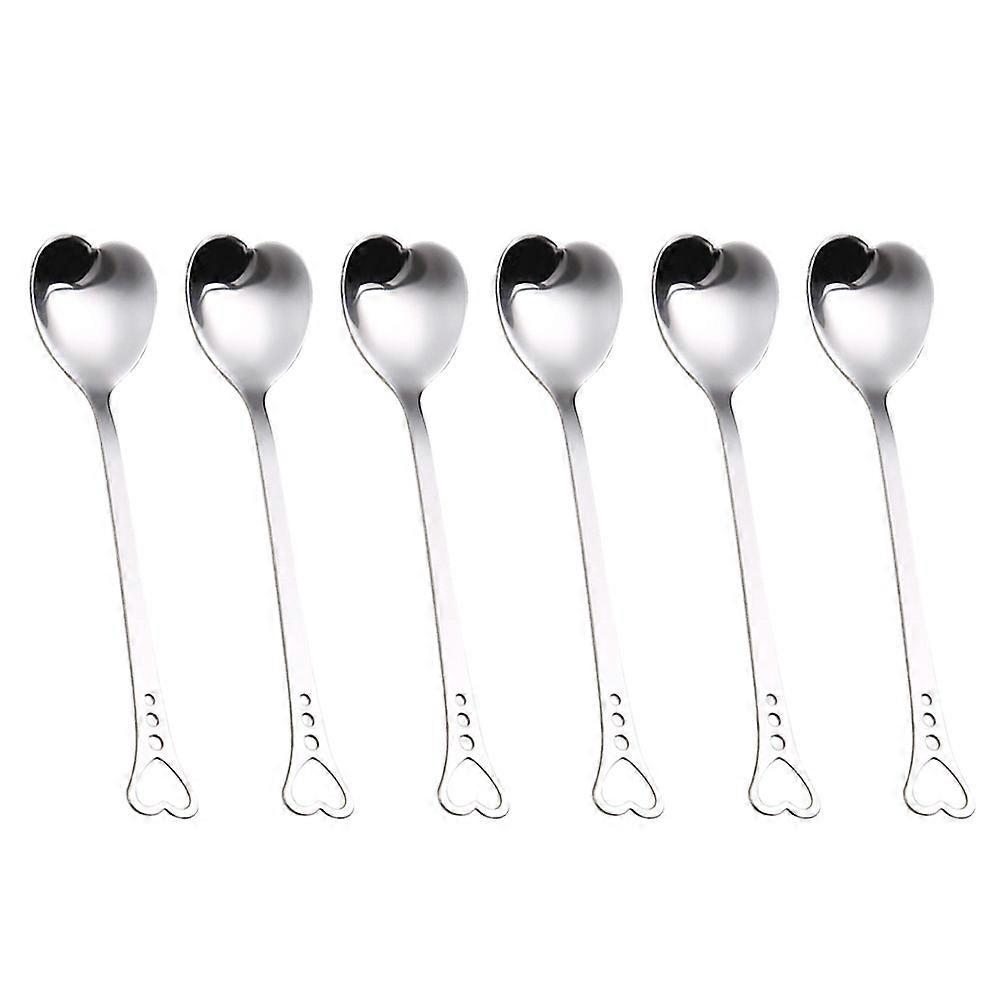 6-teiliges Set Herzförmiger Edelstahllöffel Zum Schöpfen, Rühren Und Servieren Von Desserts, Kuchen Und Kaffee-6pcs