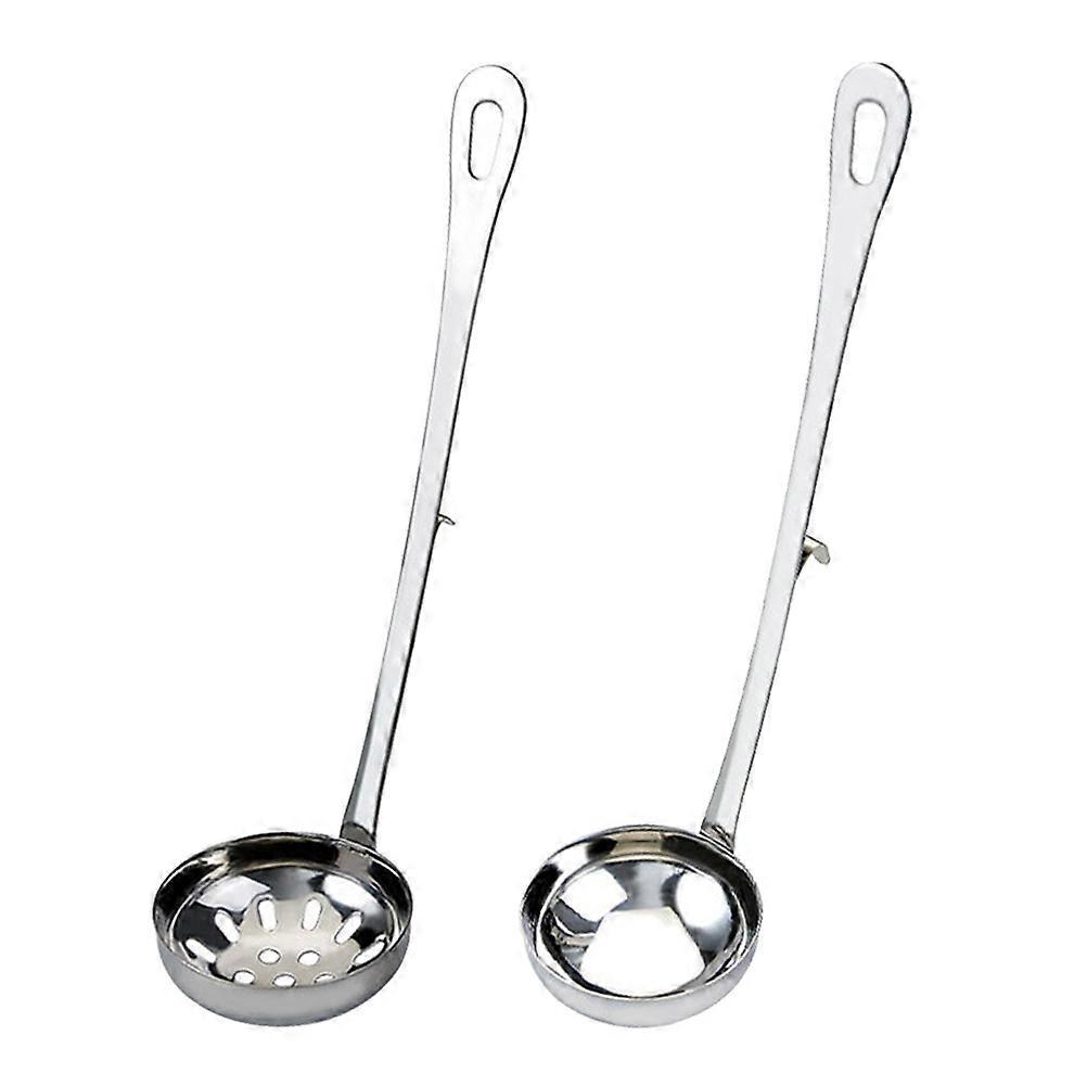 2-teiliges Servierlöffel-set Aus Edelstahl Mit Haken Und Langem Griff, Inklusive Sieb Und Suppenlöffel (6 Cm Sieb + Suppenlöffel)