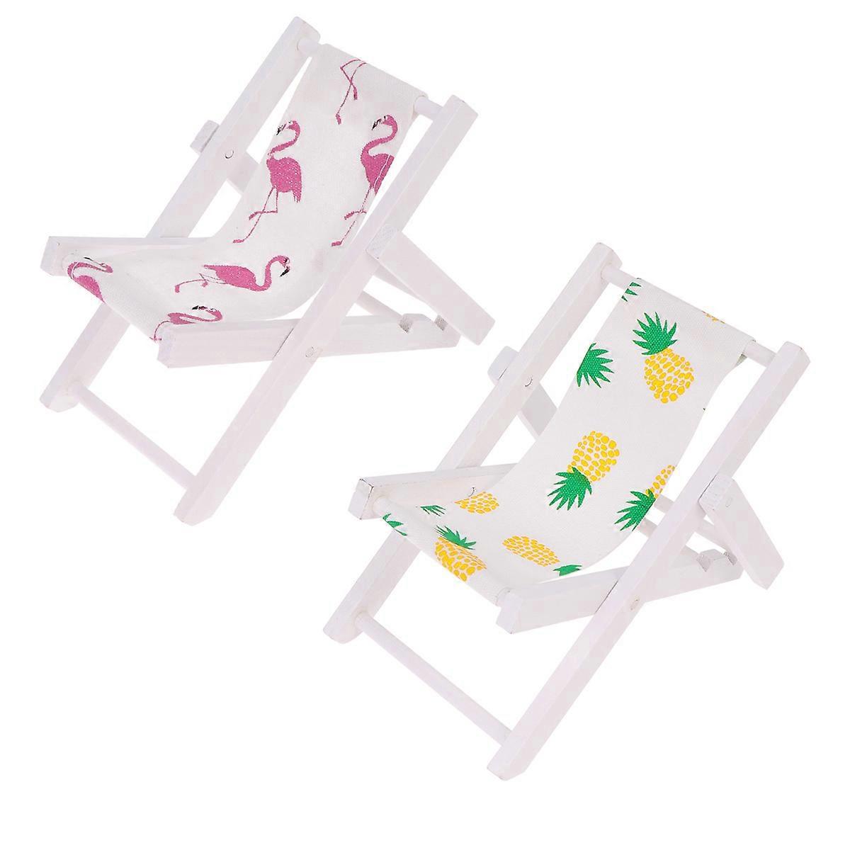 Mini-strandstühle Aus Holz Im Mediterranen Stil Mit Ananas- Und Flamingo-muster, Handyhalterung, Mini-dekoration, Liegestuhl-129cm-white