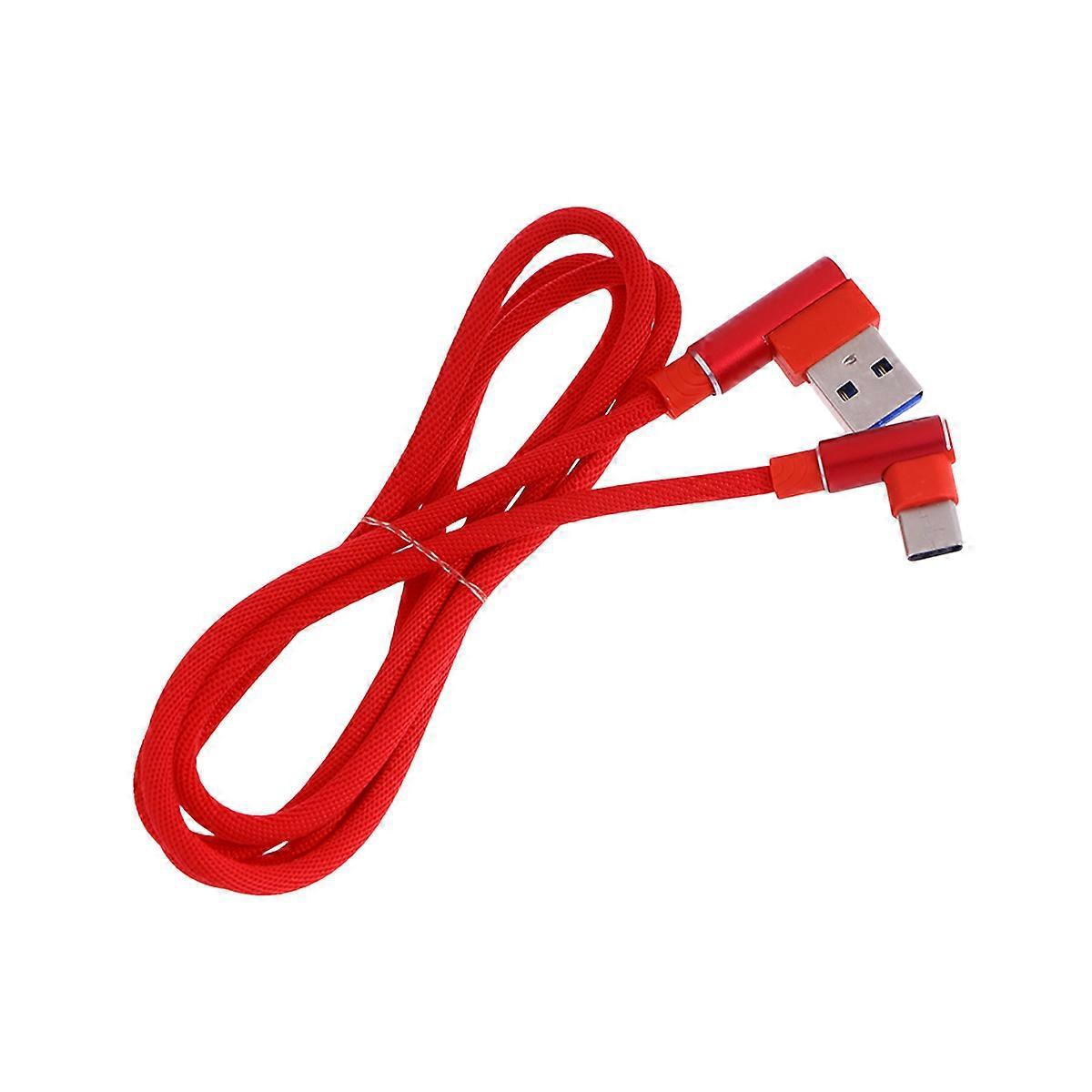 1 M Langes, Rechtwinkliges Usb-typ-c-kabel, Geflochten, Usb 2,4 A Auf 90°-usb-c-datenkabel/ladekabel Für Huawei P20/p20 Pro, Mate 10, Galaxy S9/s8+, Note 8, Lg V3-red