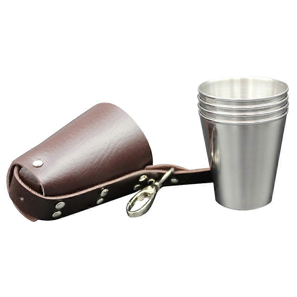 Stück 70 Ml Tragbare Shotbecher Mit Becherhülle, Edelstahl-trinkbecher, Spirituosenbecher, Weinbecher-5.25.6cm