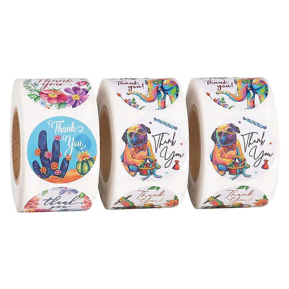 Set Mit 3 Rollen 25 Mm Dankeschön-aufkleber Mit Tier- Und Blumenmotiven, Siegelaufkleber-2.52.50.1cm