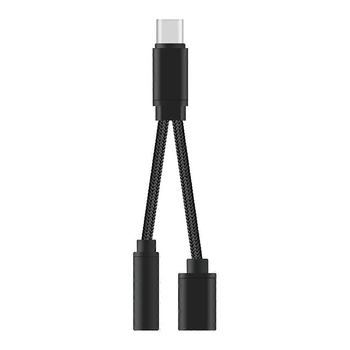 2-in-1 Usb-c-auf-3,5-mm-audioadapter-kabel (typ C) Mit 3,5-mm-klinkenstecker Und Kopfhöreradapter-black