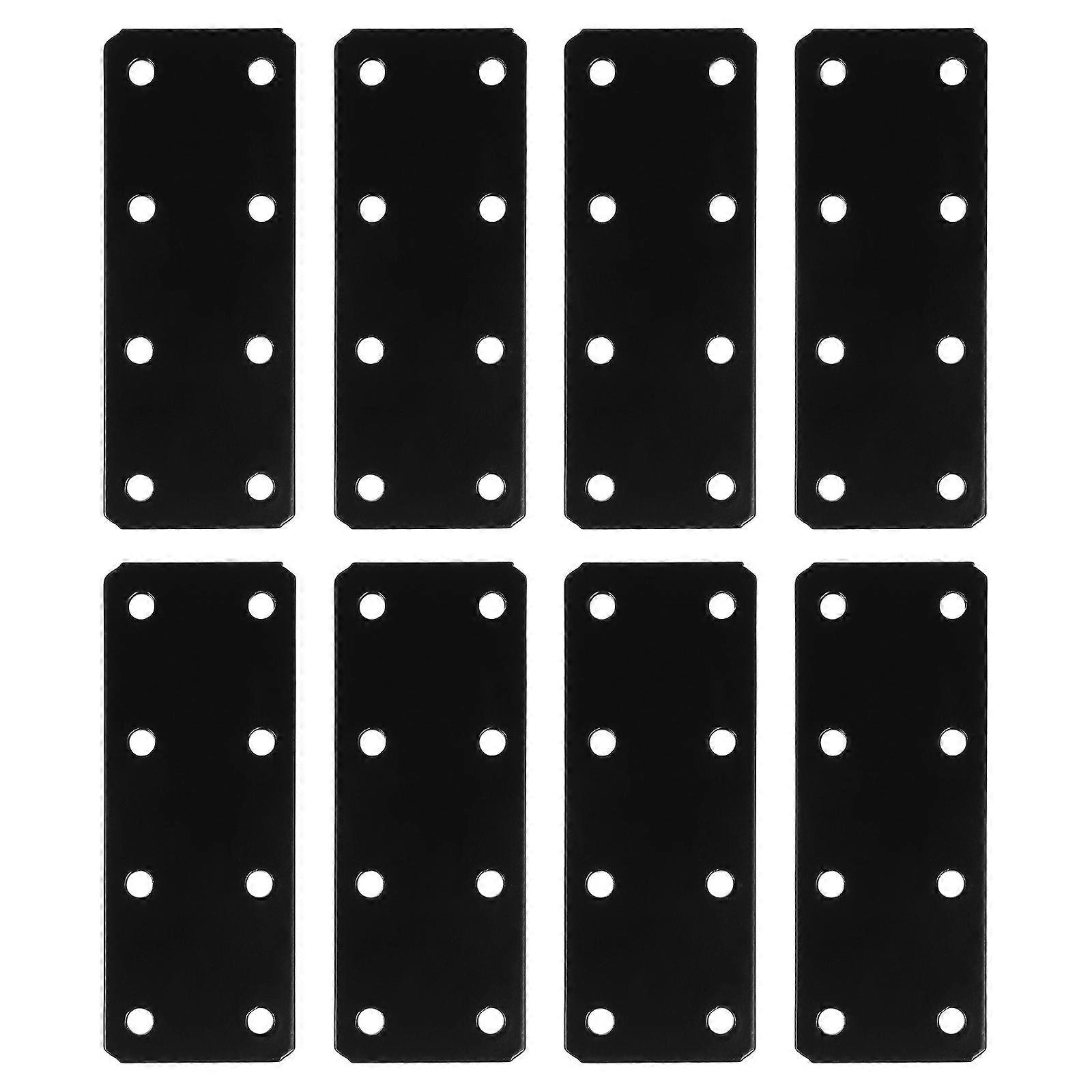 8 Stück Flache, Gerade Strebenhalterungen, Massive Reparaturplatten, Befestigungselemente, Ersatzteil-10.00x3.80x0.20cm-black