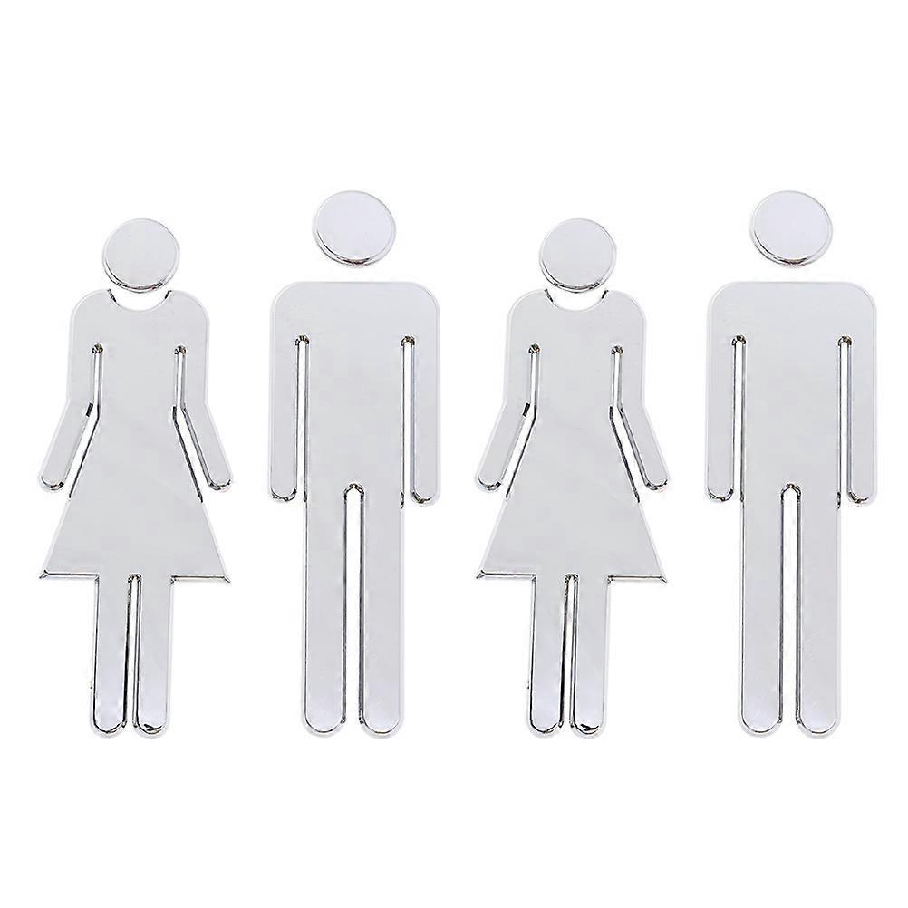 4 Stück Toilettenschilder, Toilettenkennzeichnungsschilder, Wc-schilder, Waschraum-wegweiser-12.5x4cm-silver
