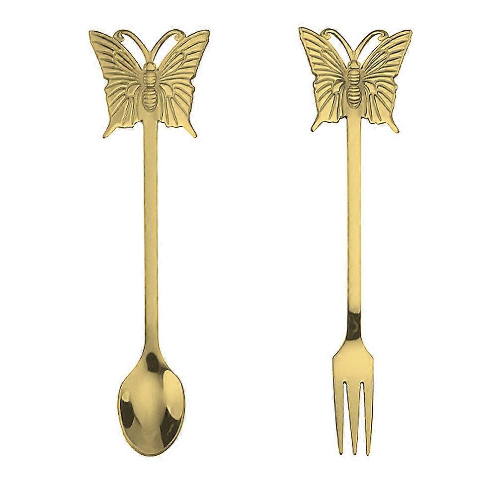Edelstahl-schöpfkelle Mit Gabel, Praktisches Tischbesteck, Exquisites Besteck-13.4x2x0.3cm-golden