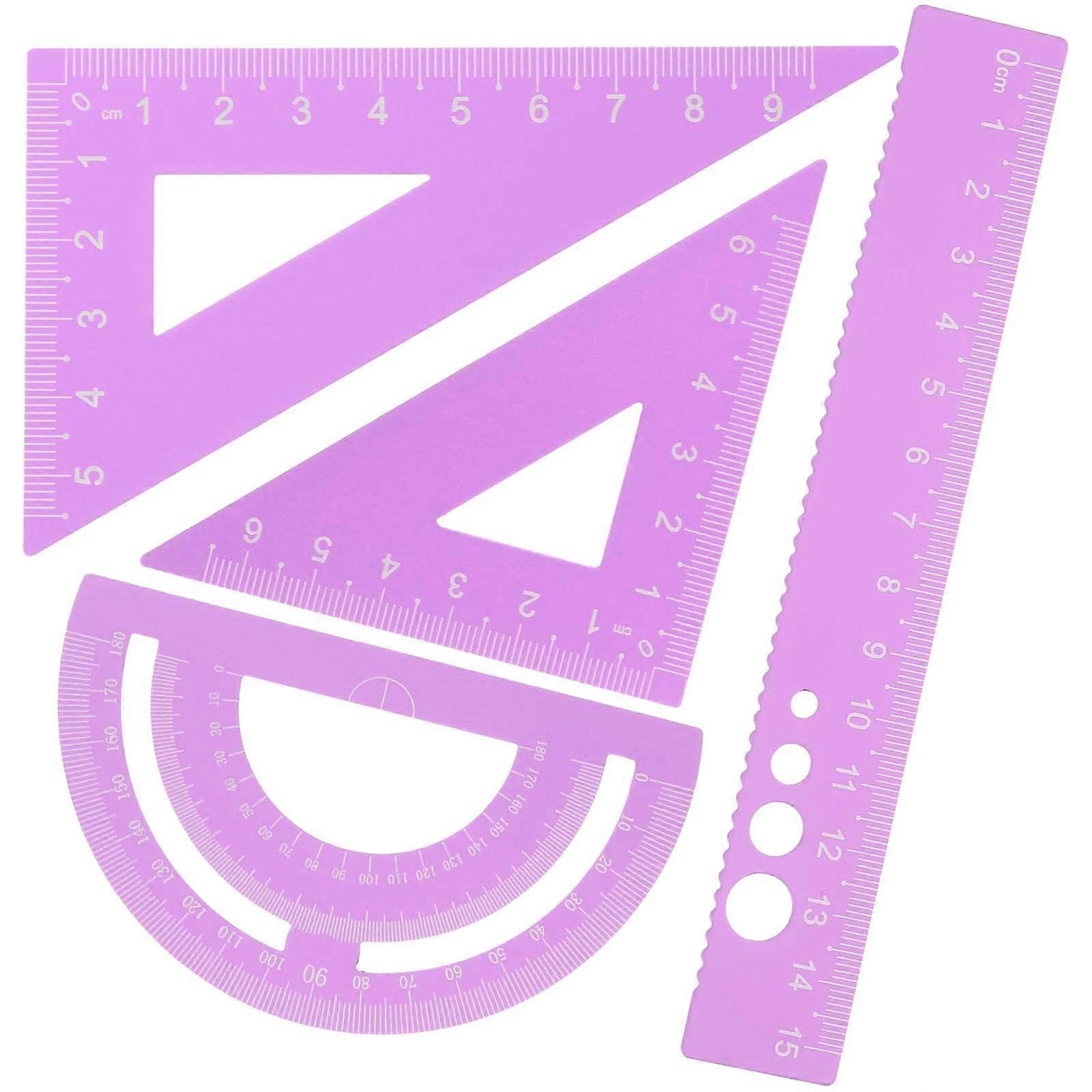 4-teiliges Lineal-set Aus Aluminiumlegierung, Geometrie-werkzeug, Büro-skala, Messlineal, Winkelmesser Für Schüler-0.1x2.4x16cm-purple