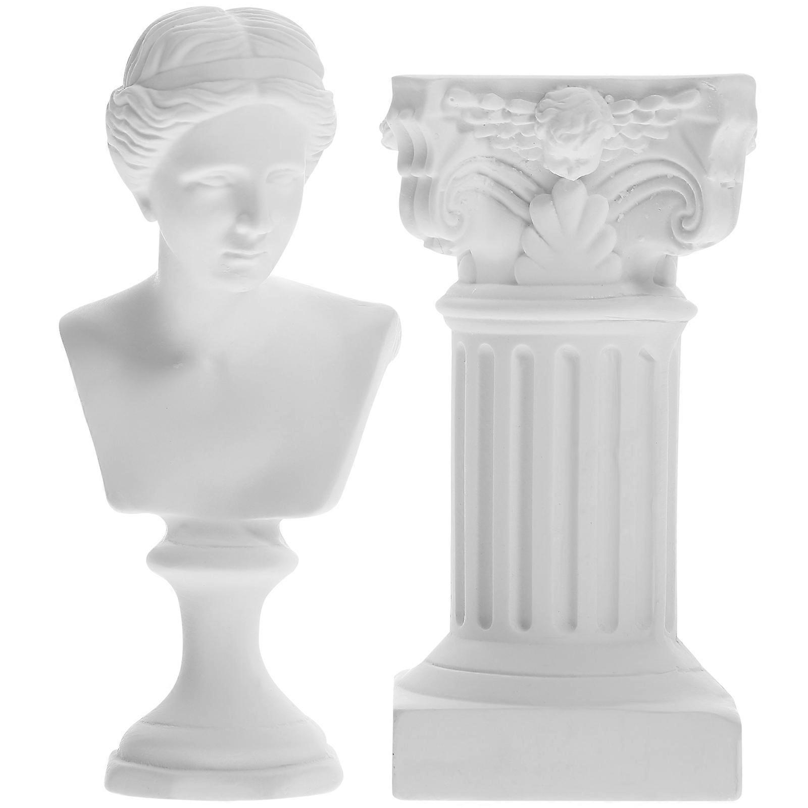 Set Römische Säulenfigurenstatue, Griechische Statue, Harzskulptur, Heimdekoration-14x3.2x3.2cm-white