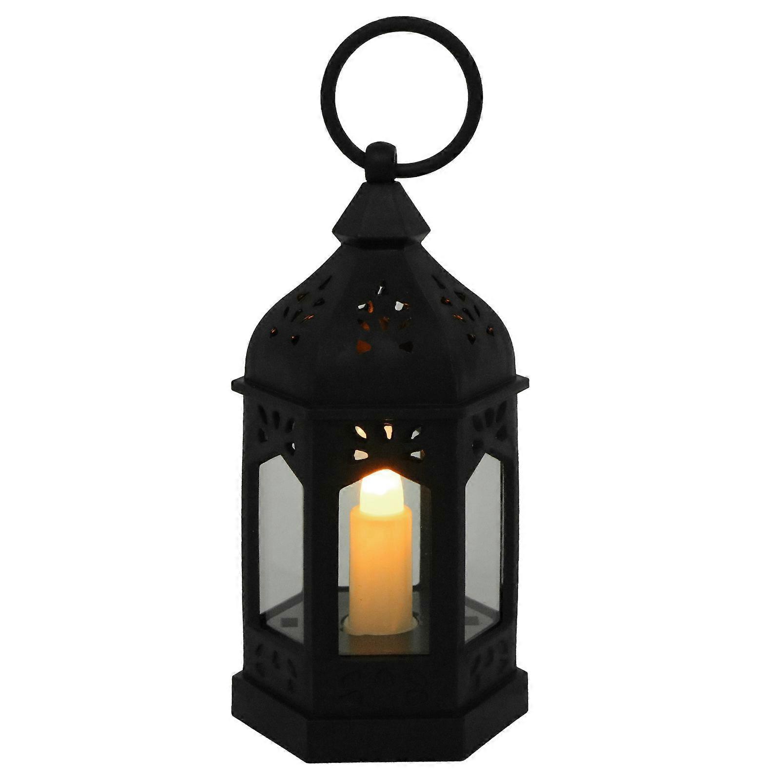 1 Stück Eid Ramadan Led-lampe, Dekoration Im Europäischen Stil, Kerzenlampe, Mini-windlampe-12.3x6.3-black