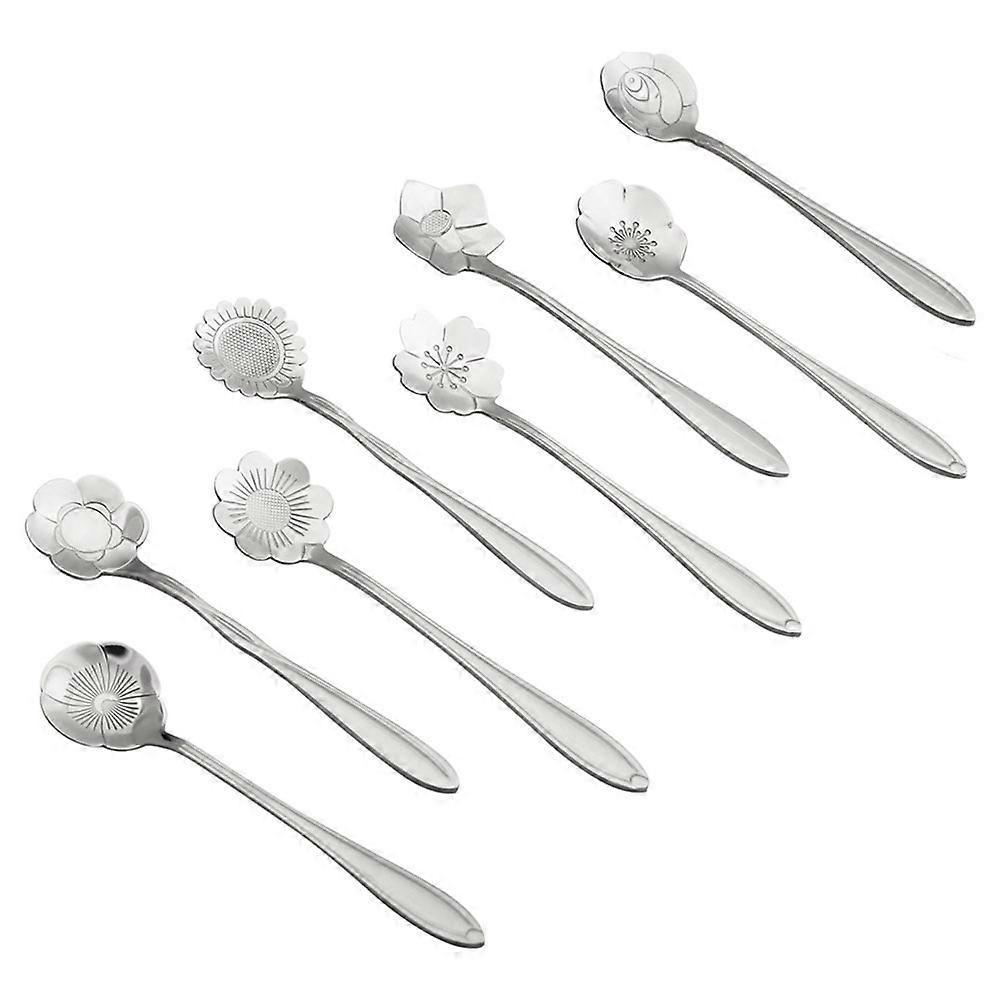 8 Stück/packung Kreative Blumenlöffel, Originelle Und Schöne Löffel Für Zuhause, Geschäft Und Büro (kirschblüte, Rose, Platycodon, Persische Gänseblümchen, Sonnenblume, Sonnenblume)-8pcs-silver