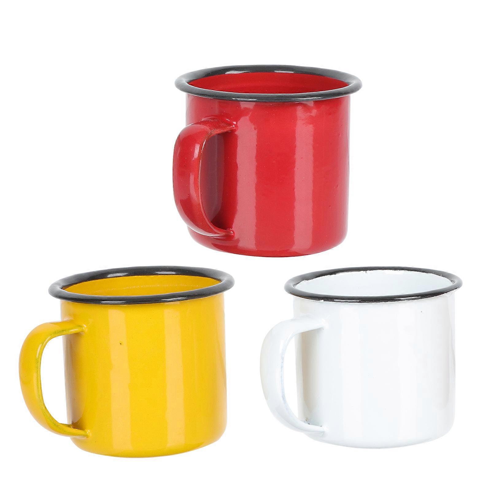 3er-set Kleine Emaillebecher, Farbige Wasserbecher, Emaille-teebecher, Trinkbecher-8x6.cm
