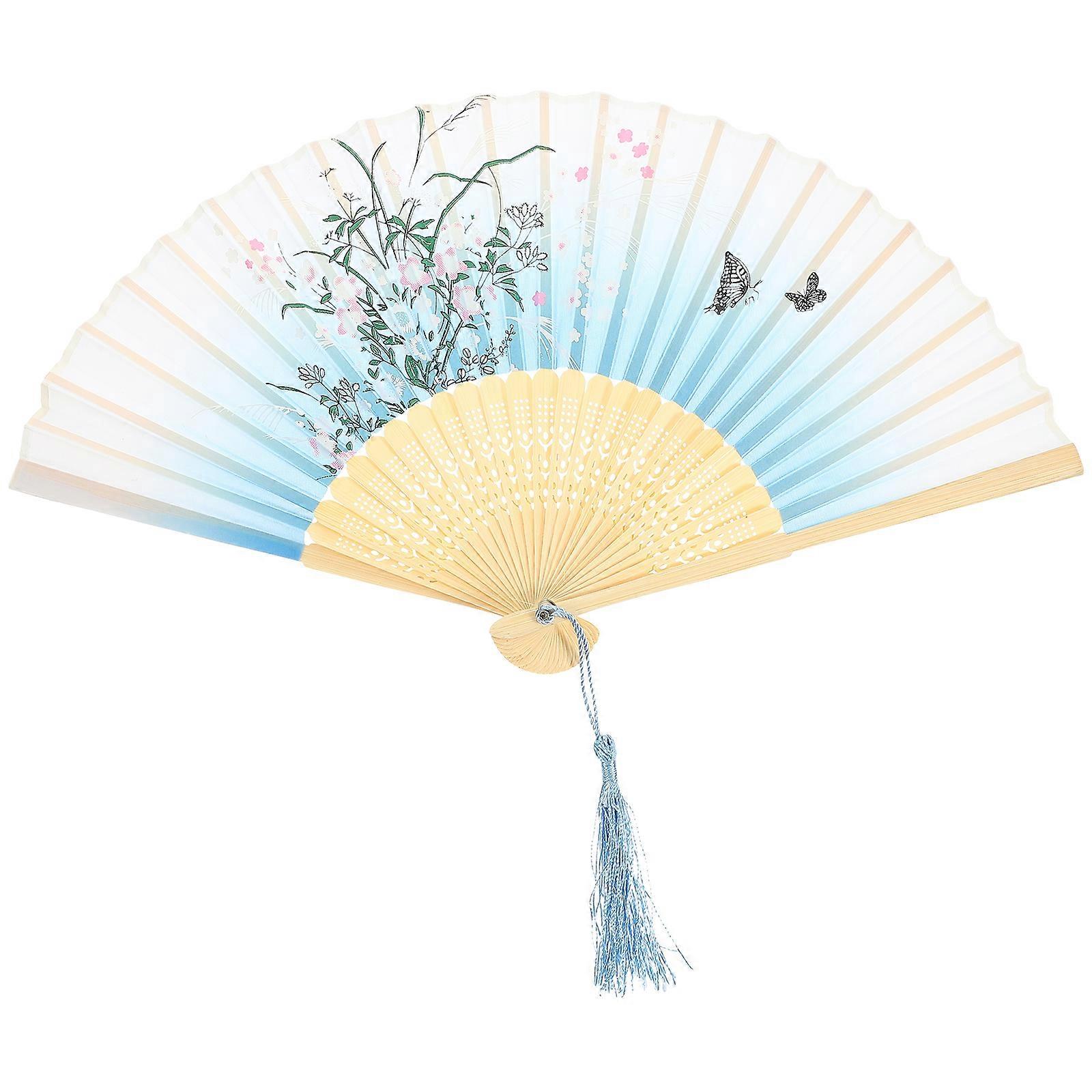 Japanischer Fächer, Dekorativer Handfächer, Tai-chi-fächer, Tragbarer Fächer, Faltbarer Bühnenfächer-21x2.8cm-blue