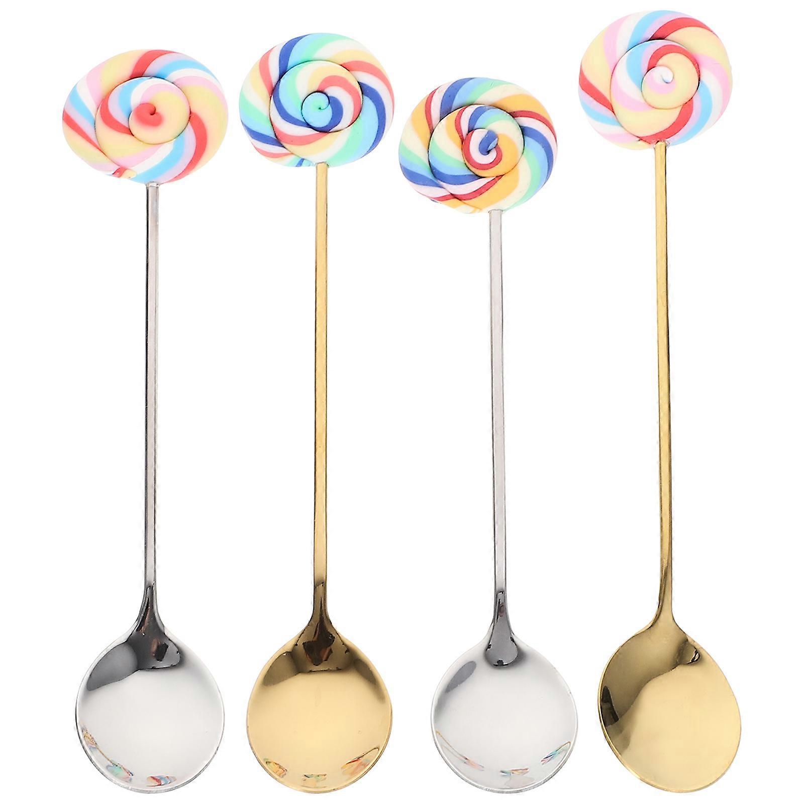 4-teiliges Set Rührlöffel Aus Edelstahl, Kaffeelöffel, Tee-mischlöffel, Lutscher-deckellöffel-13.5x2.5cm