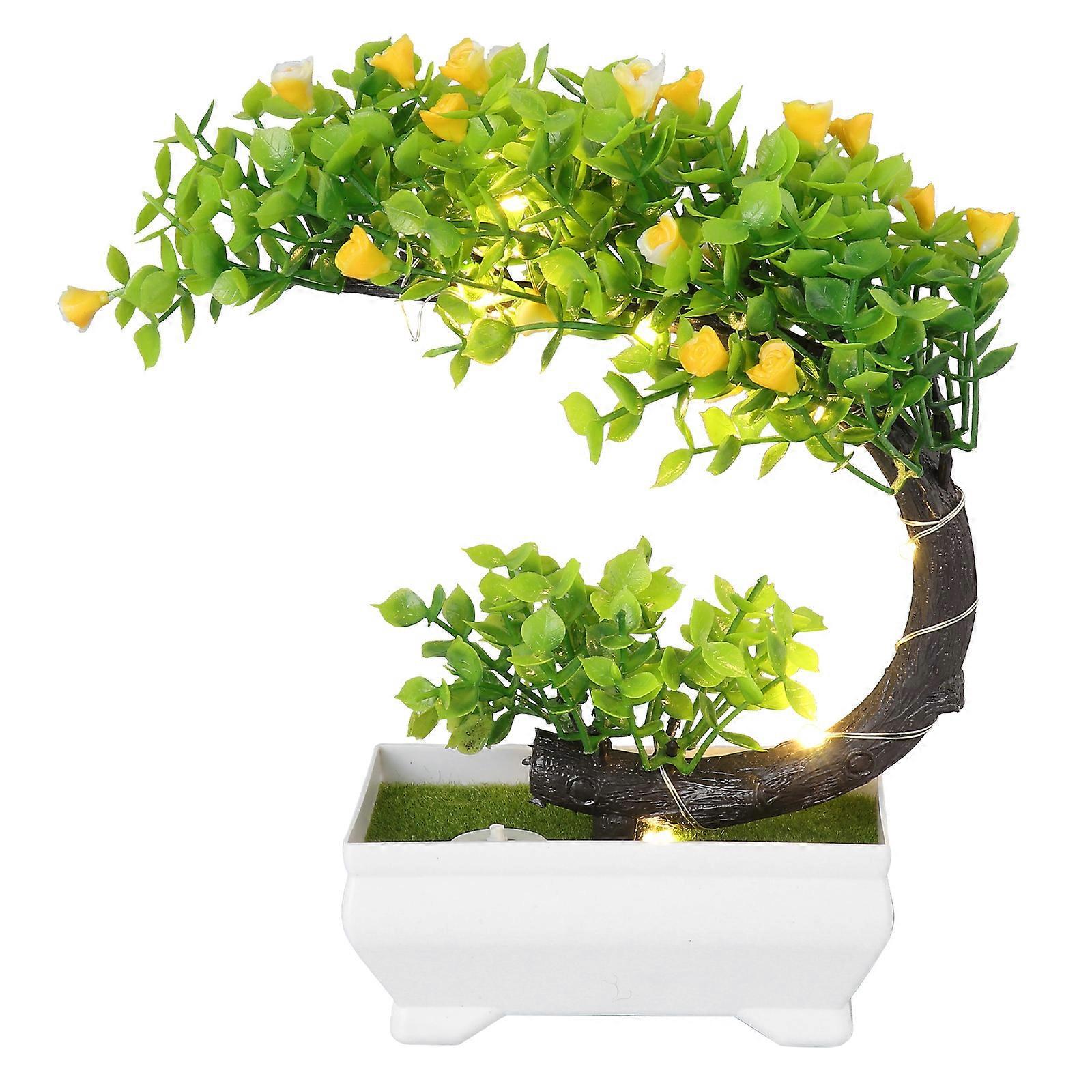 Topfpflanze Als Tischdekoration, Bonsai-dekoration Mit Lampe-20.00x18.00x6.50cm-yellow