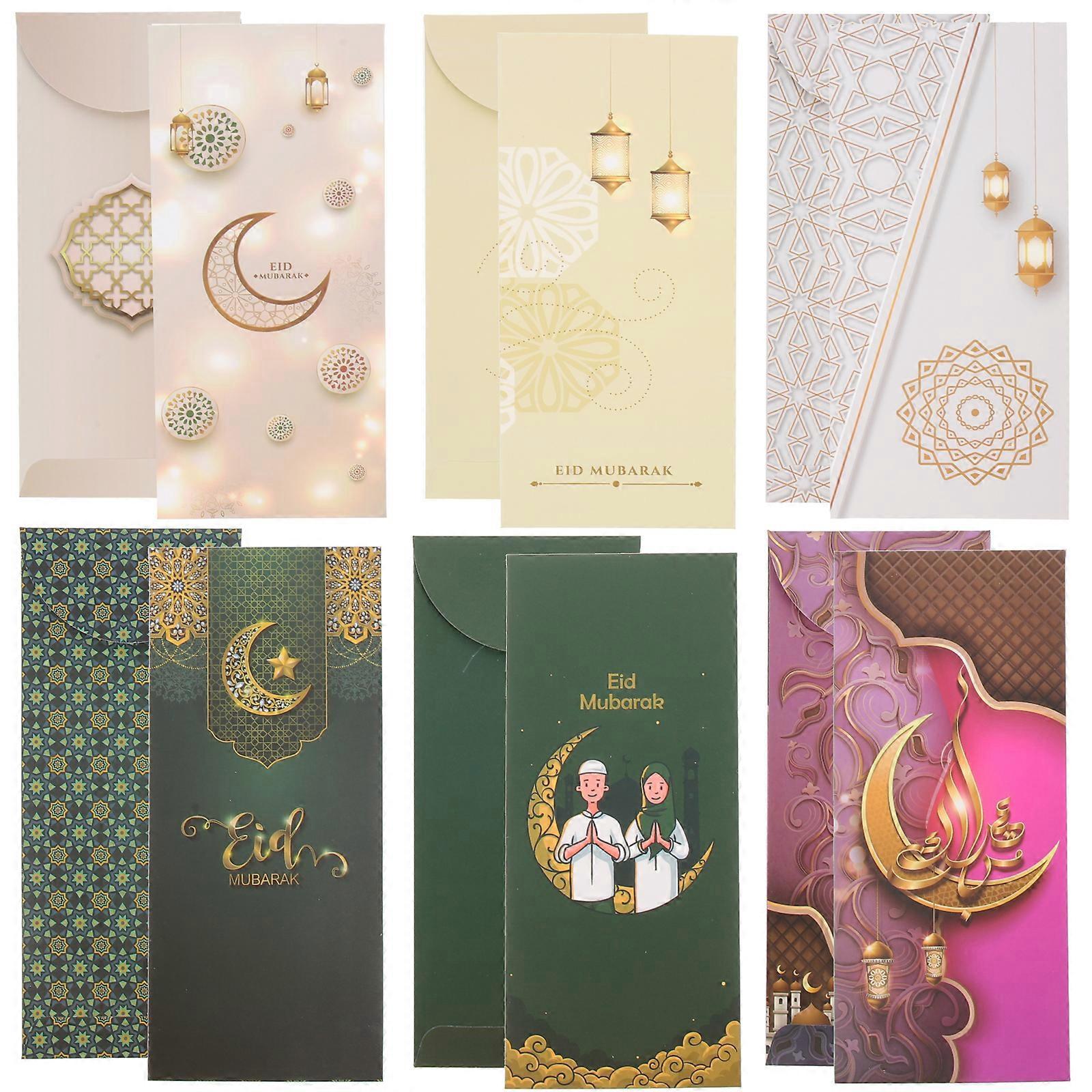 6 Ramadan-papierumschläge, Eid-geldumschläge, Eid-geschenkkartenumschläge-18x8cm