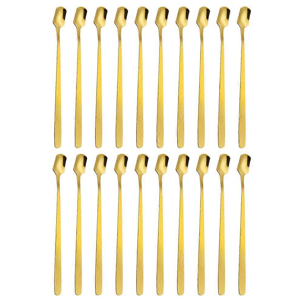 20 Stück Edelstahl-rührlöffel, Haushaltslöffel, Eisschaufeln, Bar-rührlöffel-14.50x1.50x0.30cm-golden
