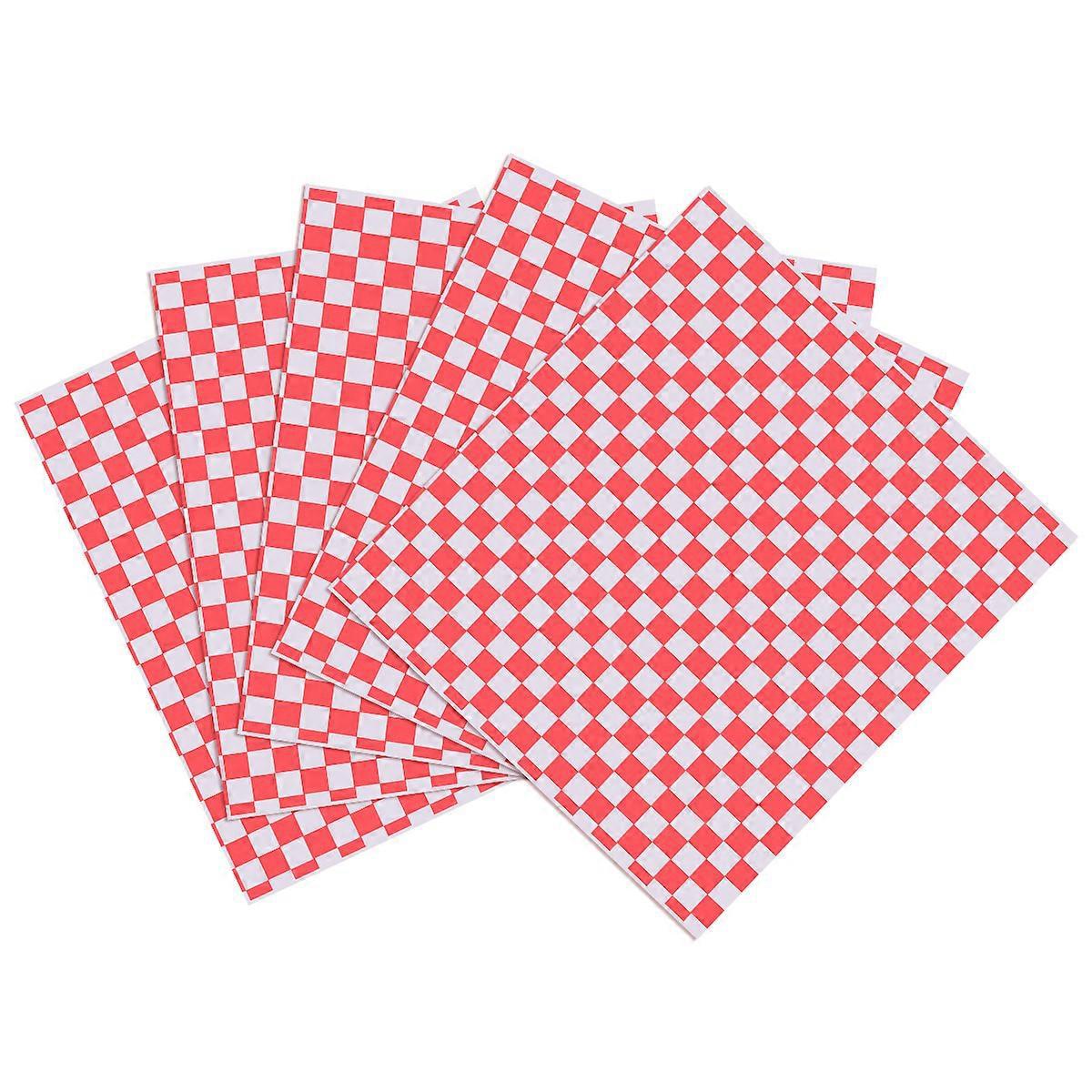 Ounona 100 Blatt Kariertes Einlegepapier Für Feinkostkörbe, Kariertes Lebensmittelverpackungspapier, Fettabweisende Sandwichfolie, Verhindert Lebensmittelflecken-red