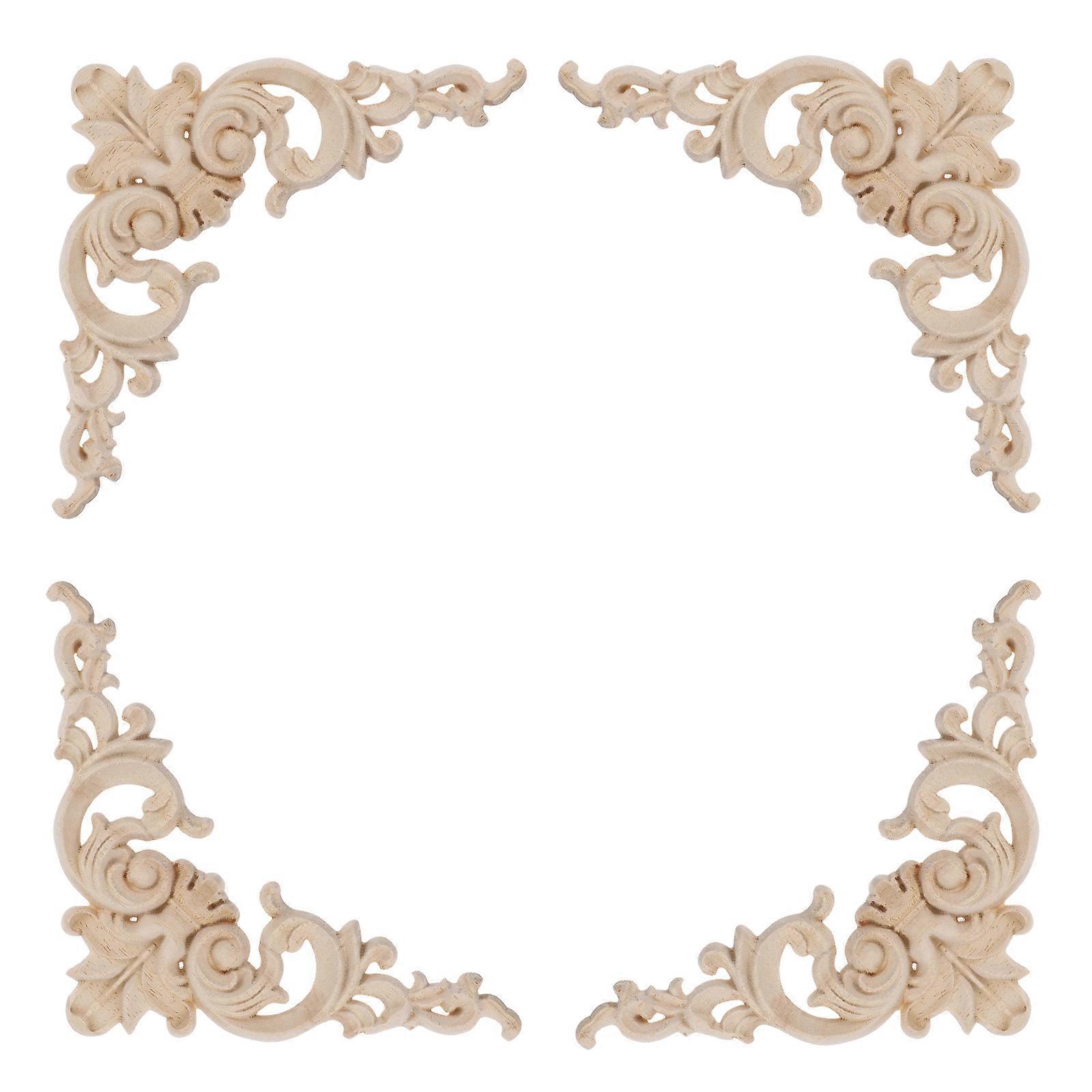 Garneck 4-teiliges Holzapplikations-set, Massives Holz, Geschnitzte Eckverzierungen, Unbemalt, Exquisite Wandapplikation